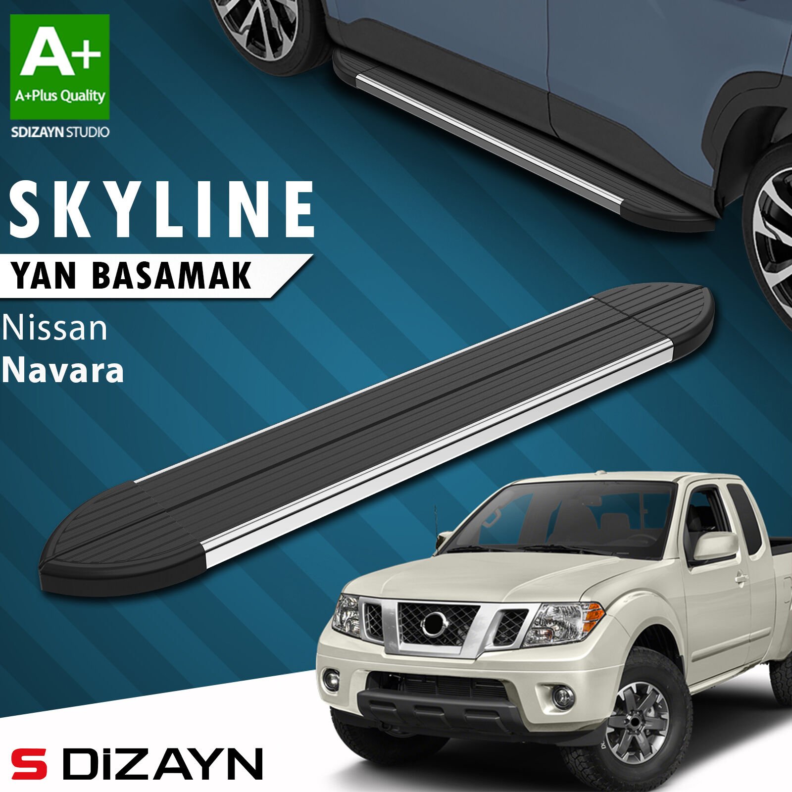 S-Dizayn Nissan Navara 2 Skyline Krom Yan Basamak 203 Cm 2005-2015 A+ Kalite
