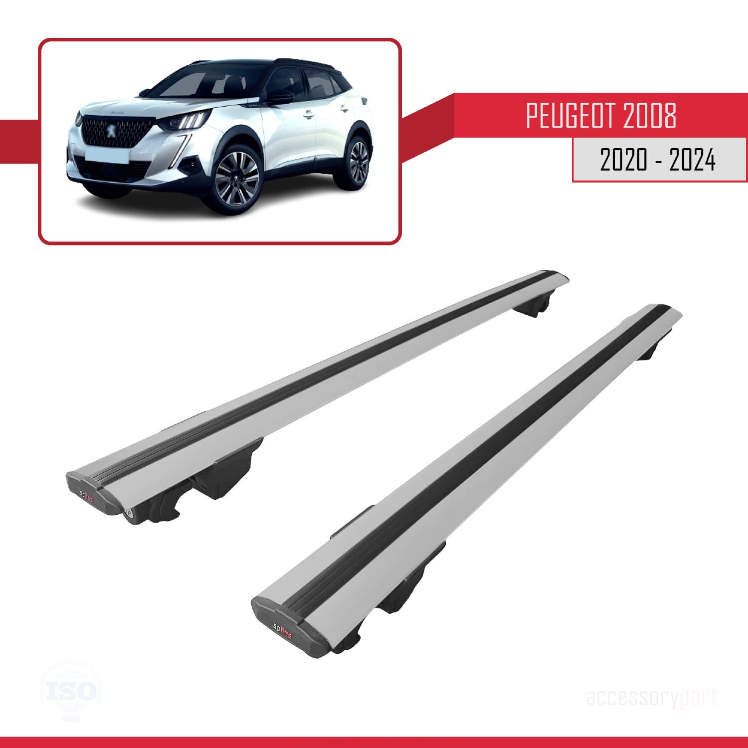 Peugeot 2008 2020 ve Sonrası ile uyumlu HOOK Model Anahtar Kilitli Ara Atkı Tavan Barı GRİ