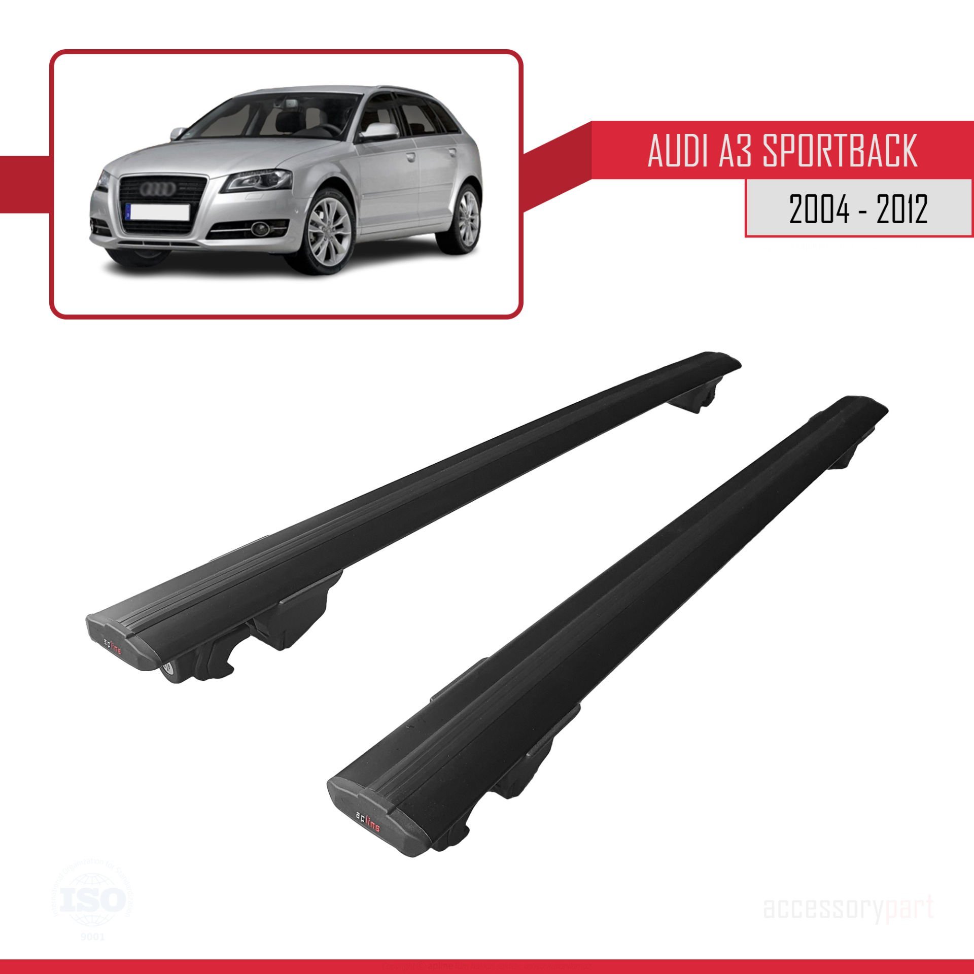 Audi A3 Sportback 2004-2012 Arası ile uyumlu HOOK Model Anahtar Kilitli Ara Atkı Tavan Barı SİYAH