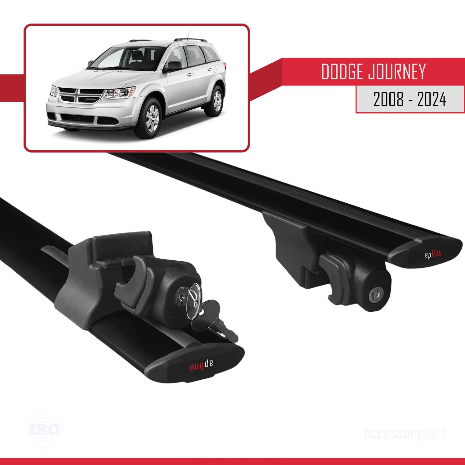 Dodge Journey 2008 ve Sonrası ile uyumlu HOOK Model Anahtar Kilitli Ara Atkı Tavan Barı SİYAH