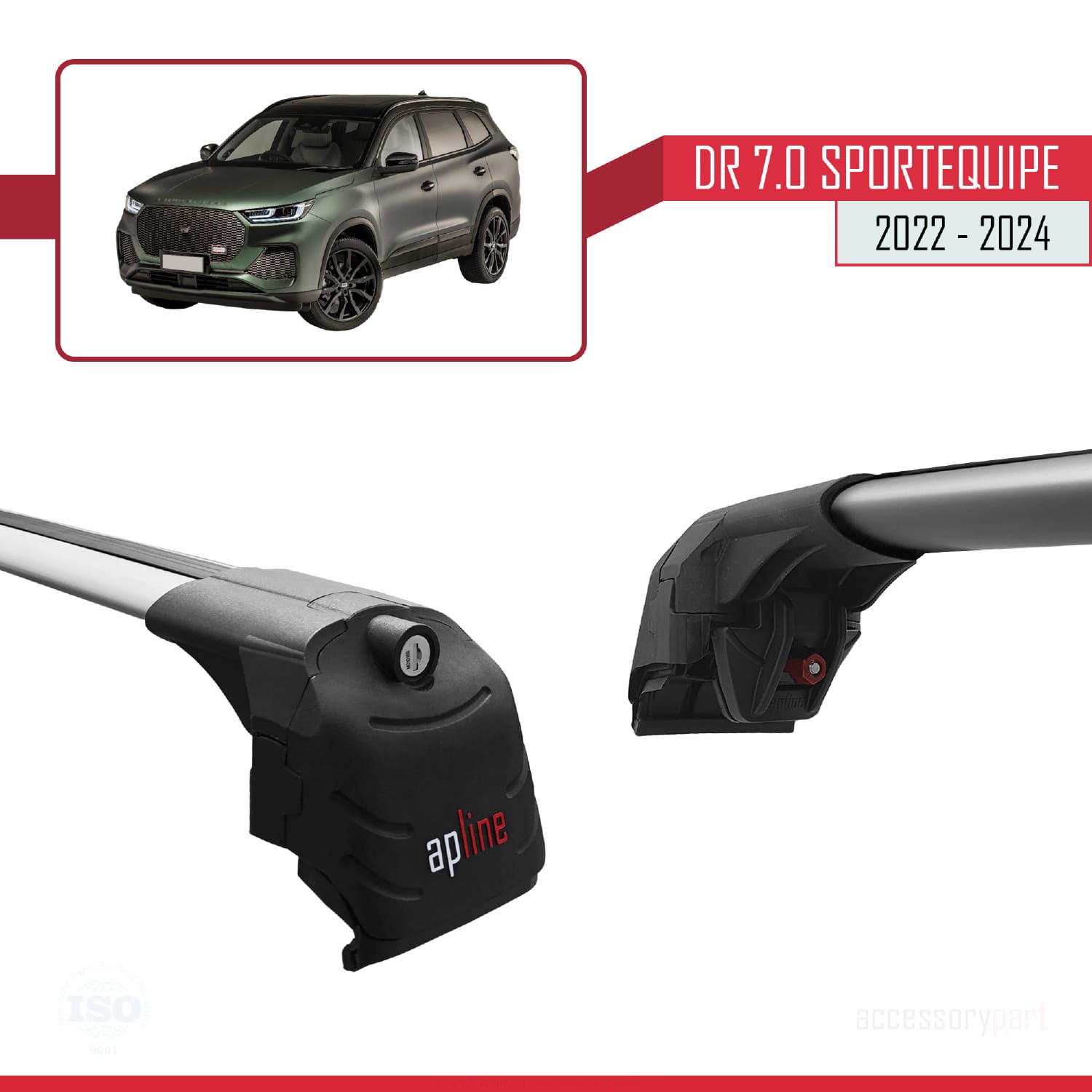 DR 7.0 Sportequipe 7 (It) 2022 ve Sonrası ile uyumlu ACE-2 Ara Atkı Tavan Barı GRİ