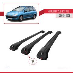 Peugeot 206 Estate 2002-2008 Arası ile uyumlu ACE-1 Ara Atkı Tavan Barı SİYAH 3 ADET BAR
