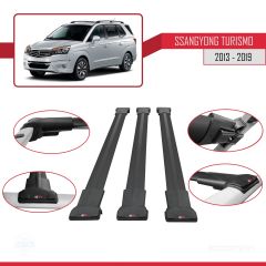 Ssangyong Turismo 2013-2019 Arası ile uyumlu FLY Model Ara Atkı Tavan Barı SİYAH 3 ADET BAR