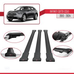 Infiniti QX70 S51 2013 ve Sonrası ile uyumlu FLY Model Ara Atkı Tavan Barı SİYAH 3 ADET BAR