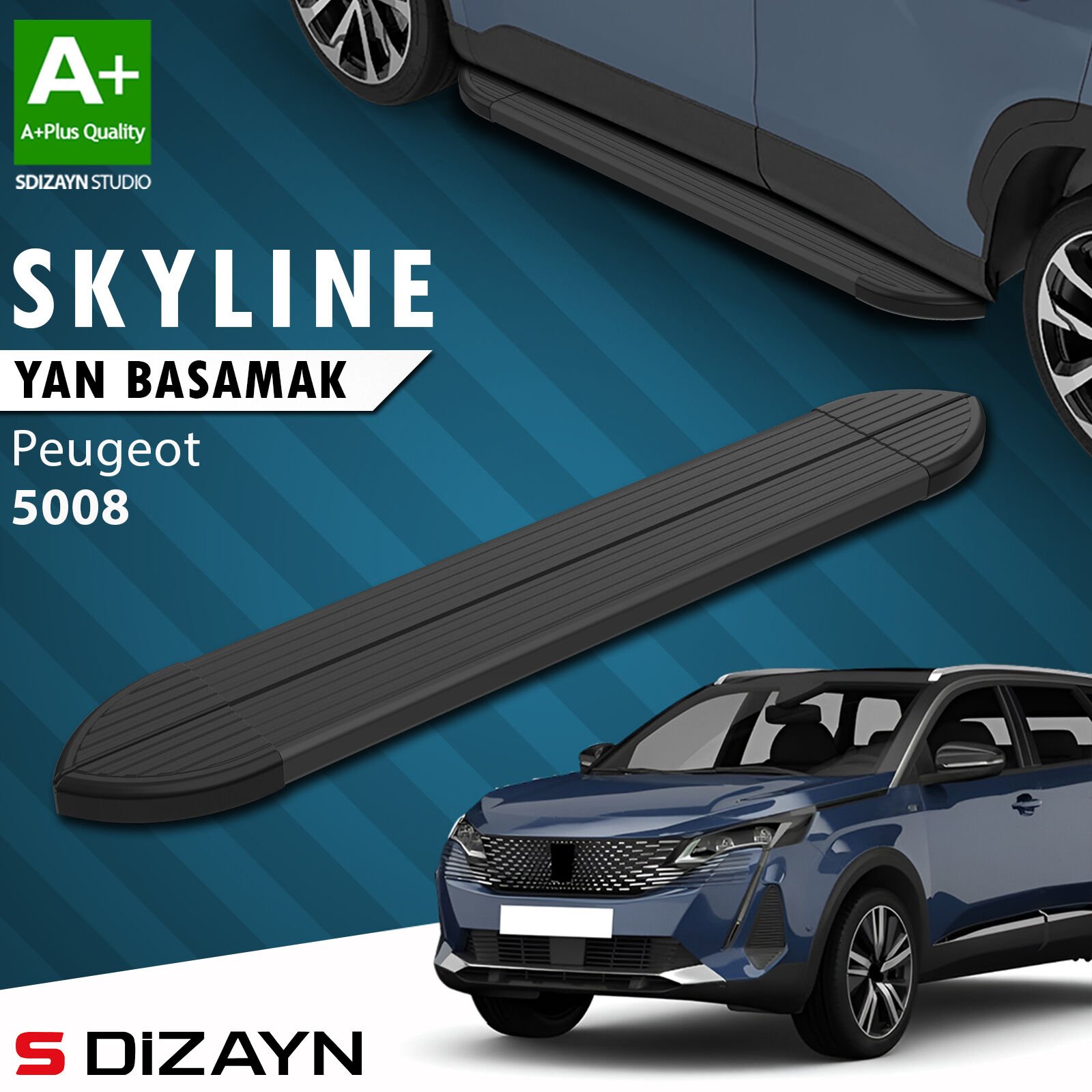 S-Dizayn Peugeot 5008 2 Skyline Siyah Yan Basamak 203 Cm 2017-2023 A+ Kalite