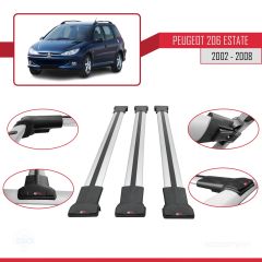 Peugeot 206 Estate 2002-2008 Arası ile uyumlu FLY Model Ara Atkı Tavan Barı GRİ 3 ADET BAR