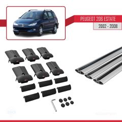 Peugeot 206 Estate 2002-2008 Arası ile uyumlu FLY Model Ara Atkı Tavan Barı GRİ 3 ADET BAR