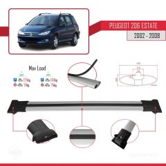 Peugeot 206 Estate 2002-2008 Arası ile uyumlu FLY Model Ara Atkı Tavan Barı GRİ 3 ADET BAR
