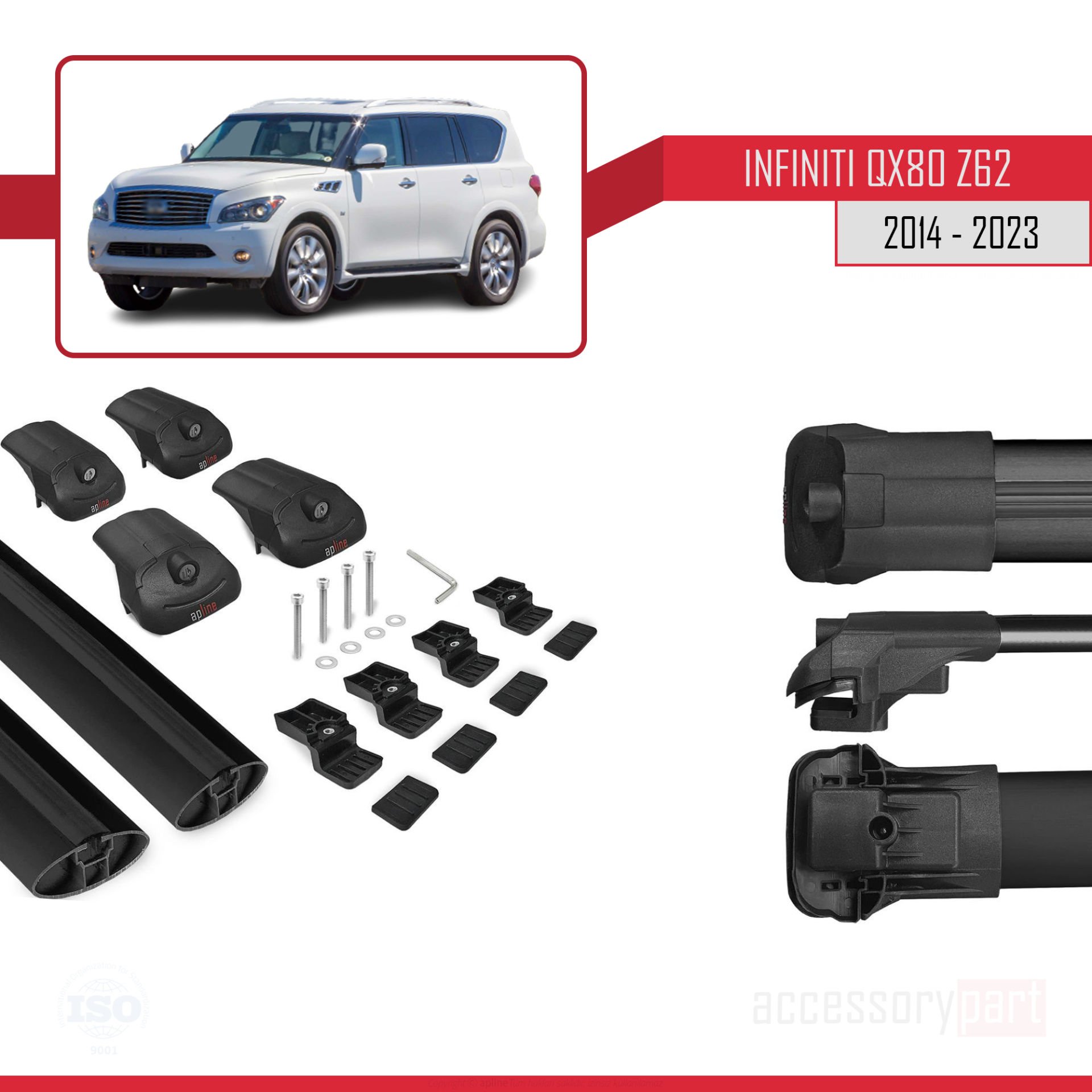 Infiniti QX80 Z62 2014-2023 Arası ile uyumlu ACE-1 Ara Atkı Tavan Barı SİYAH