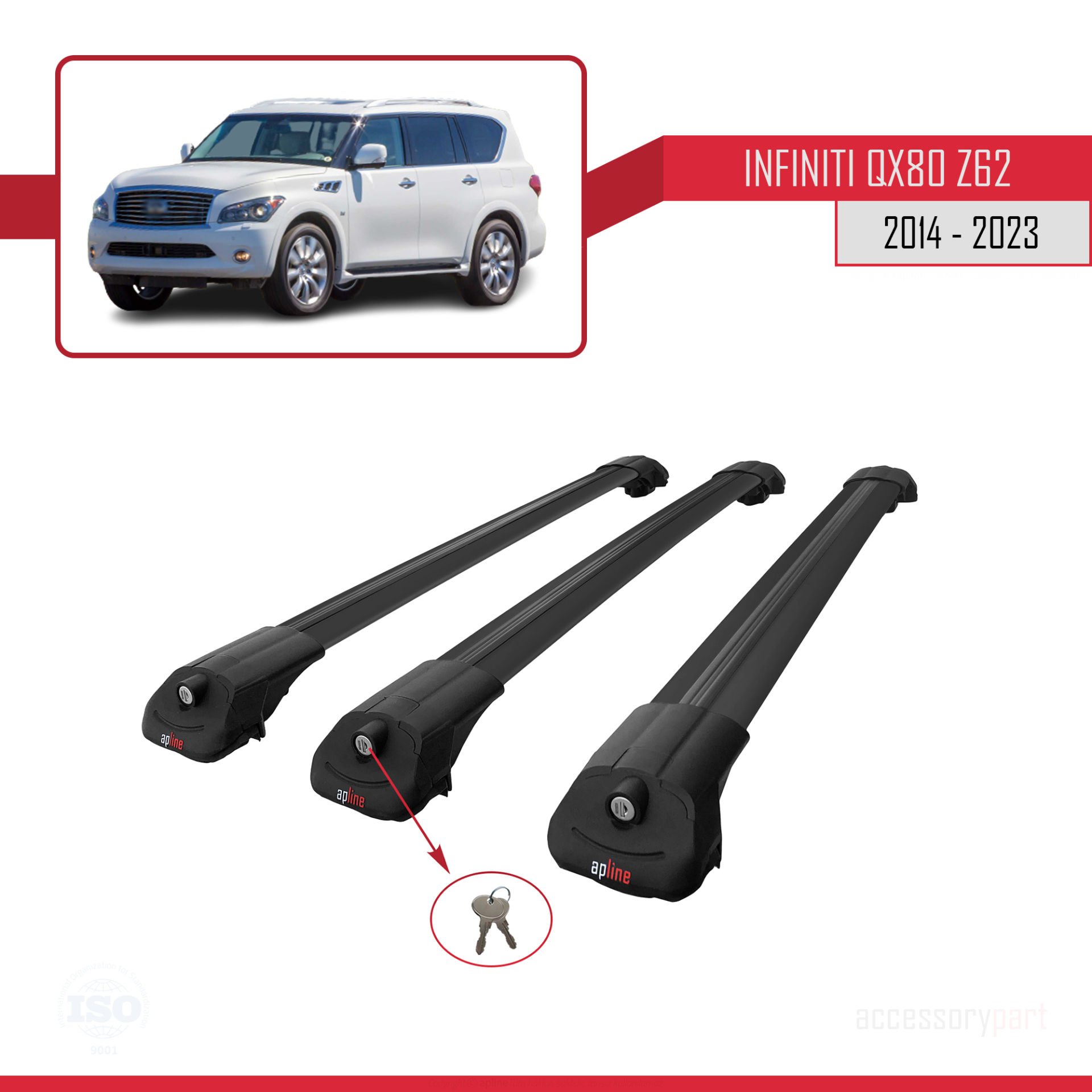 Infiniti QX80 Z62 2014-2023 Arası ile uyumlu ACE-1 Ara Atkı Tavan Barı SİYAH 3 ADET BAR