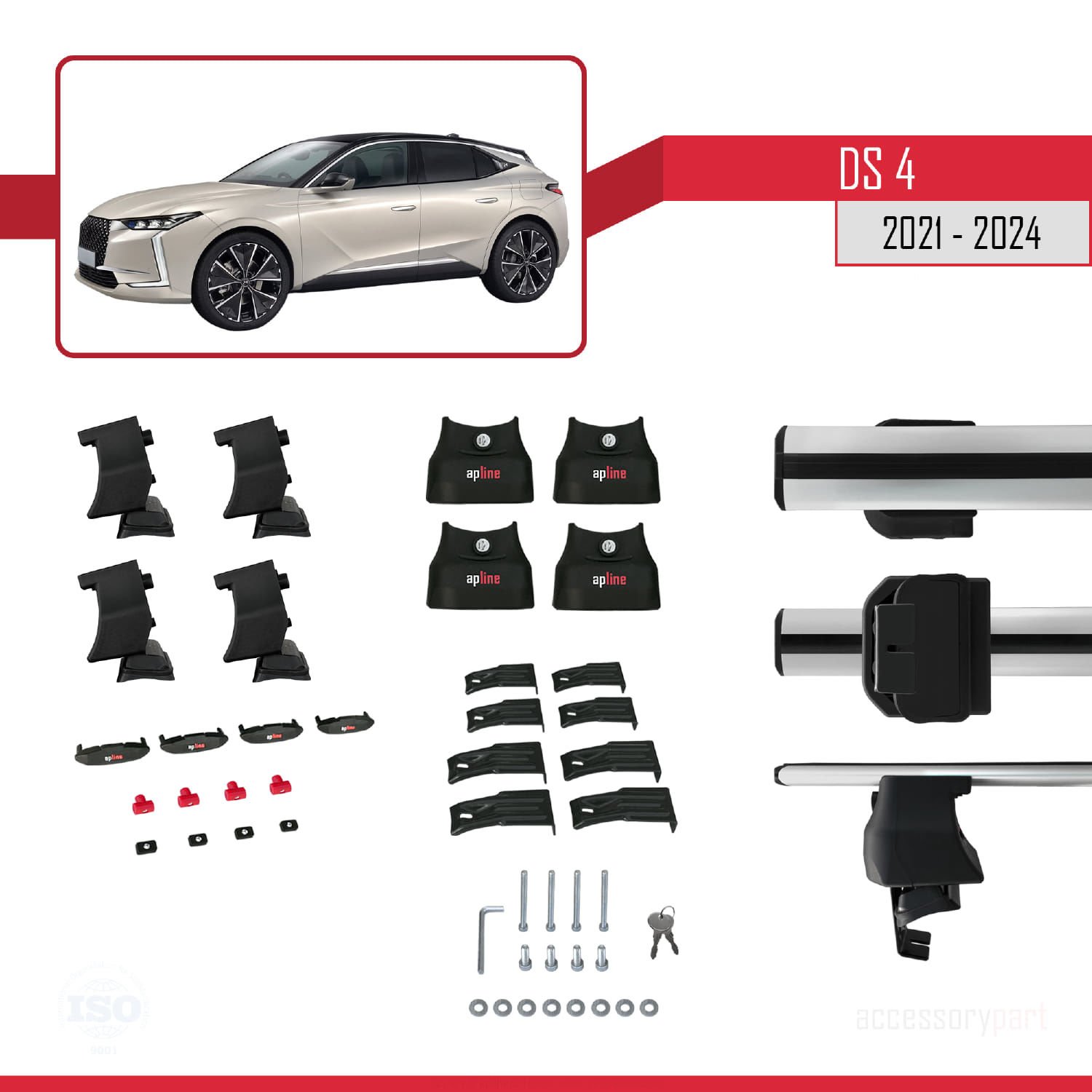 DS 4 (MK2) 2021 ve Sonrası ile uyumlu ACE-4 Ara Atkı Tavan Barı GRİ