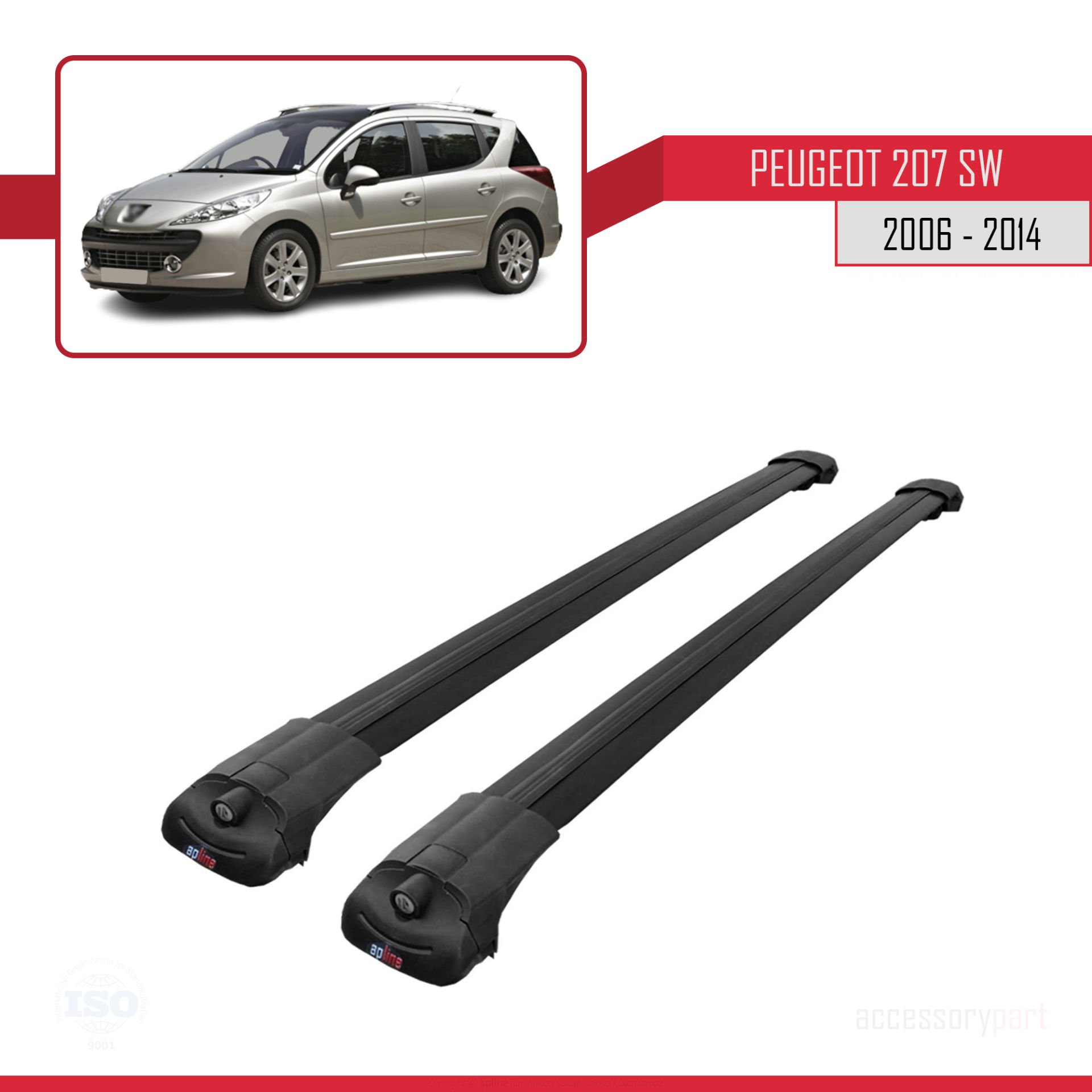 Peugeot 207 SW 2006-2014 Arası ile uyumlu ACE-1 Ara Atkı Tavan Barı SİYAH