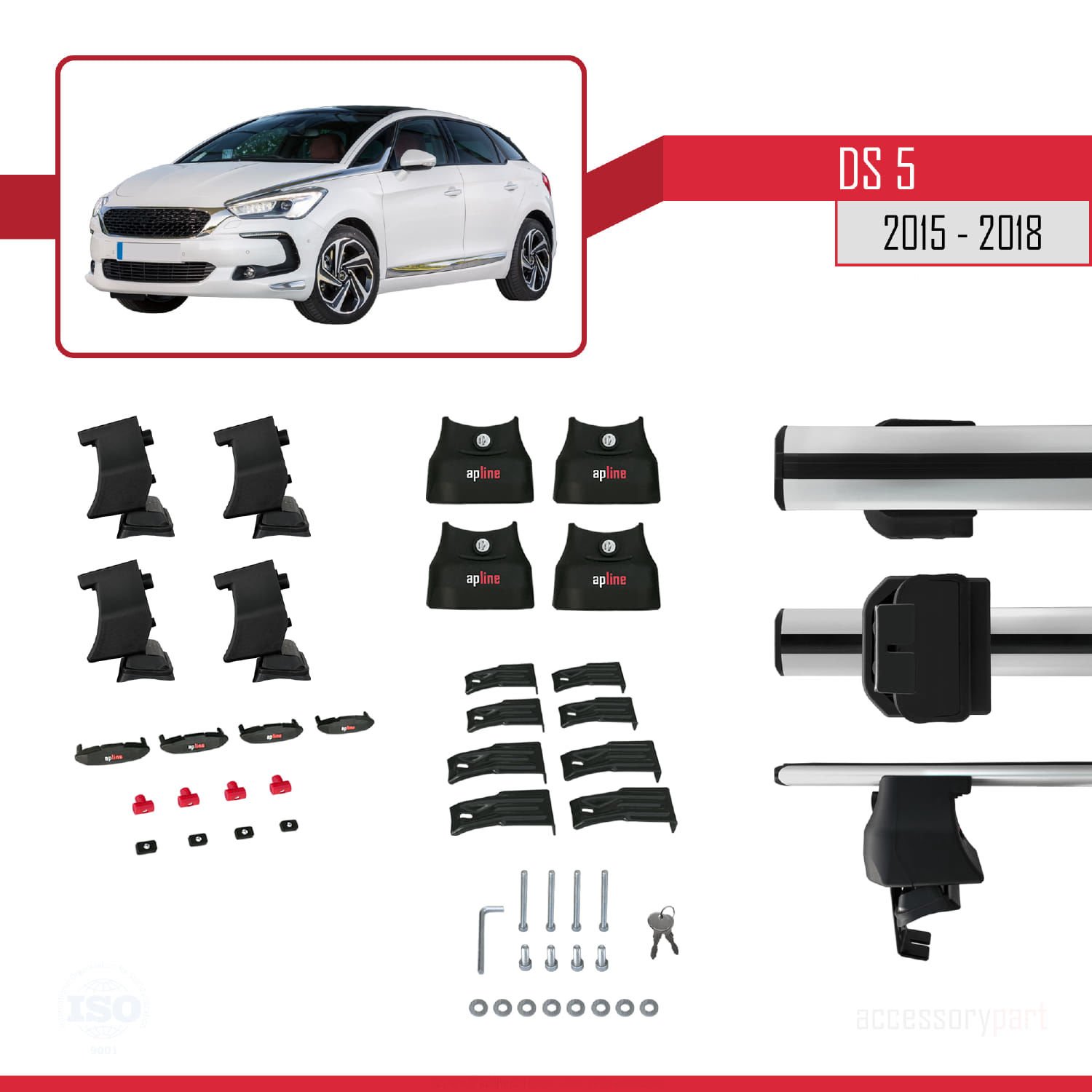 DS 5 2015-2018 Arası ile uyumlu ACE-4 Ara Atkı Tavan Barı GRİ