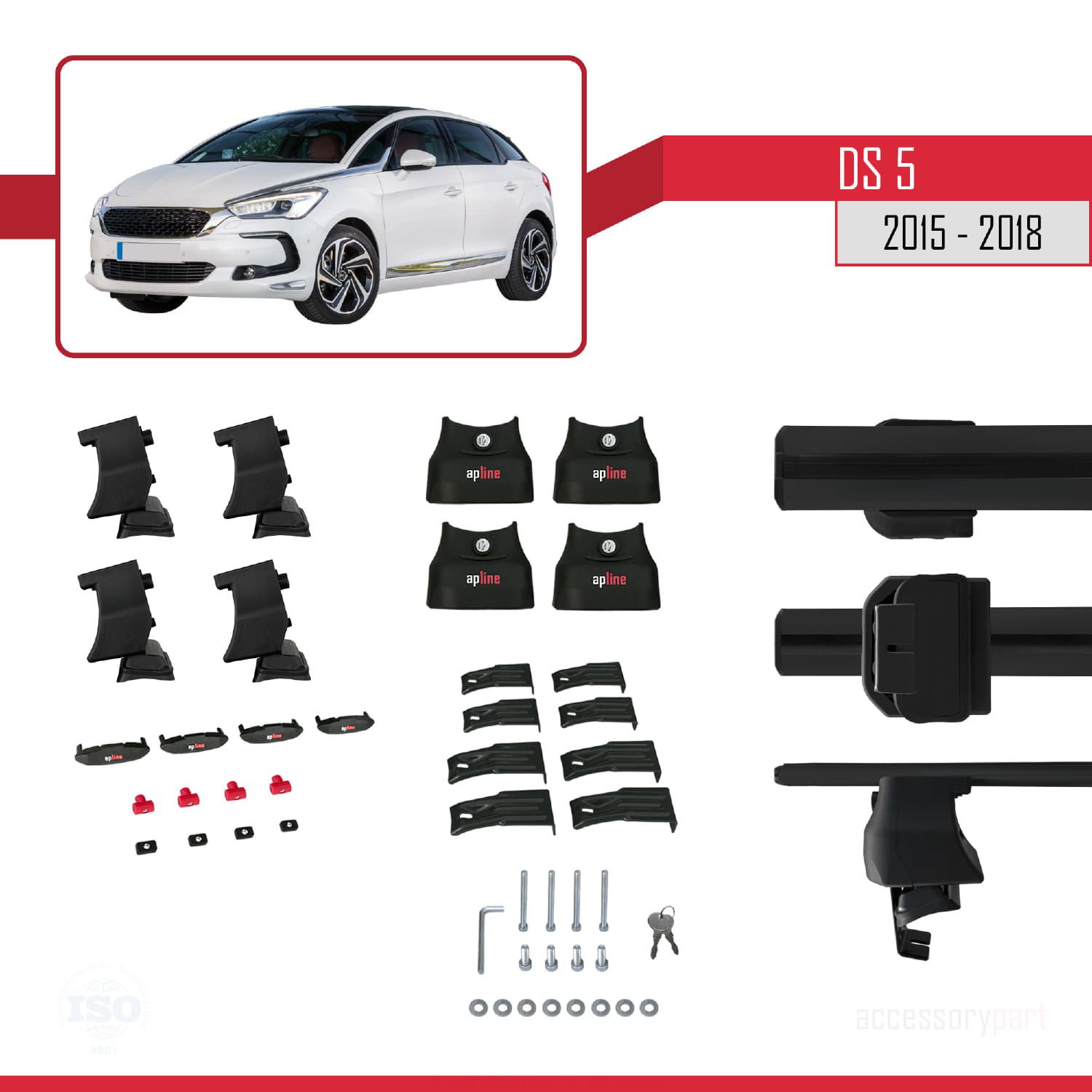 DS 5 2015-2018 Arası ile uyumlu ACE-4 Ara Atkı Tavan Barı SİYAH