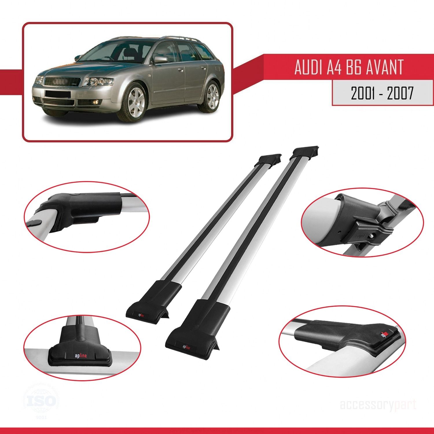 Audi A4 (B6) AVANT 2001-2007 Arası ile uyumlu FLY Model Ara Atkı Tavan Barı GRİ