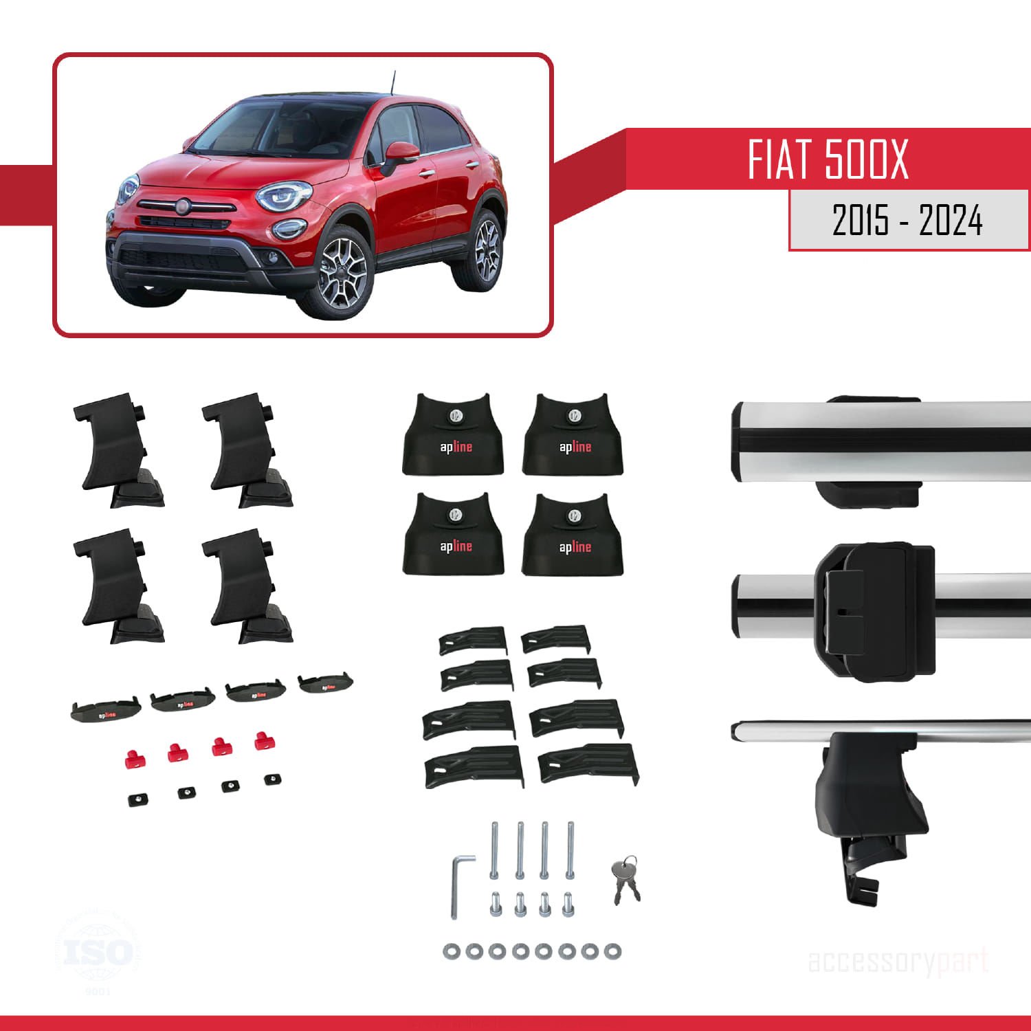 Fiat 500 X 2015 ve Sonrası ile uyumlu ACE-4 Ara Atkı Tavan Barı GRİ