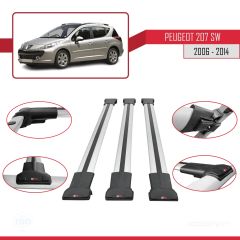 Peugeot 207 SW 2006-2014 Arası ile Uyumlu FLY Model Ara Atkı Tavan Barı GRİ 3 ADET BAR