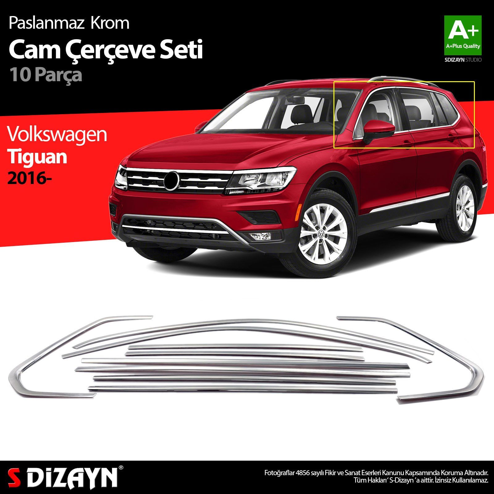 Volkswagen Tiguan Uyumlu Krom Cam Çerçevesi 10 Parça. 2016 Üzeri