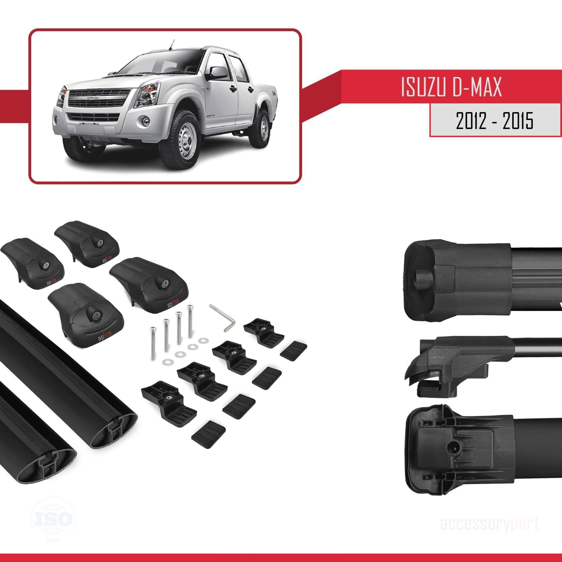 Isuzu D-Max 2012-2015 ile uyumlu ACE-1 Ara Atkı Tavan Barı SİYAH