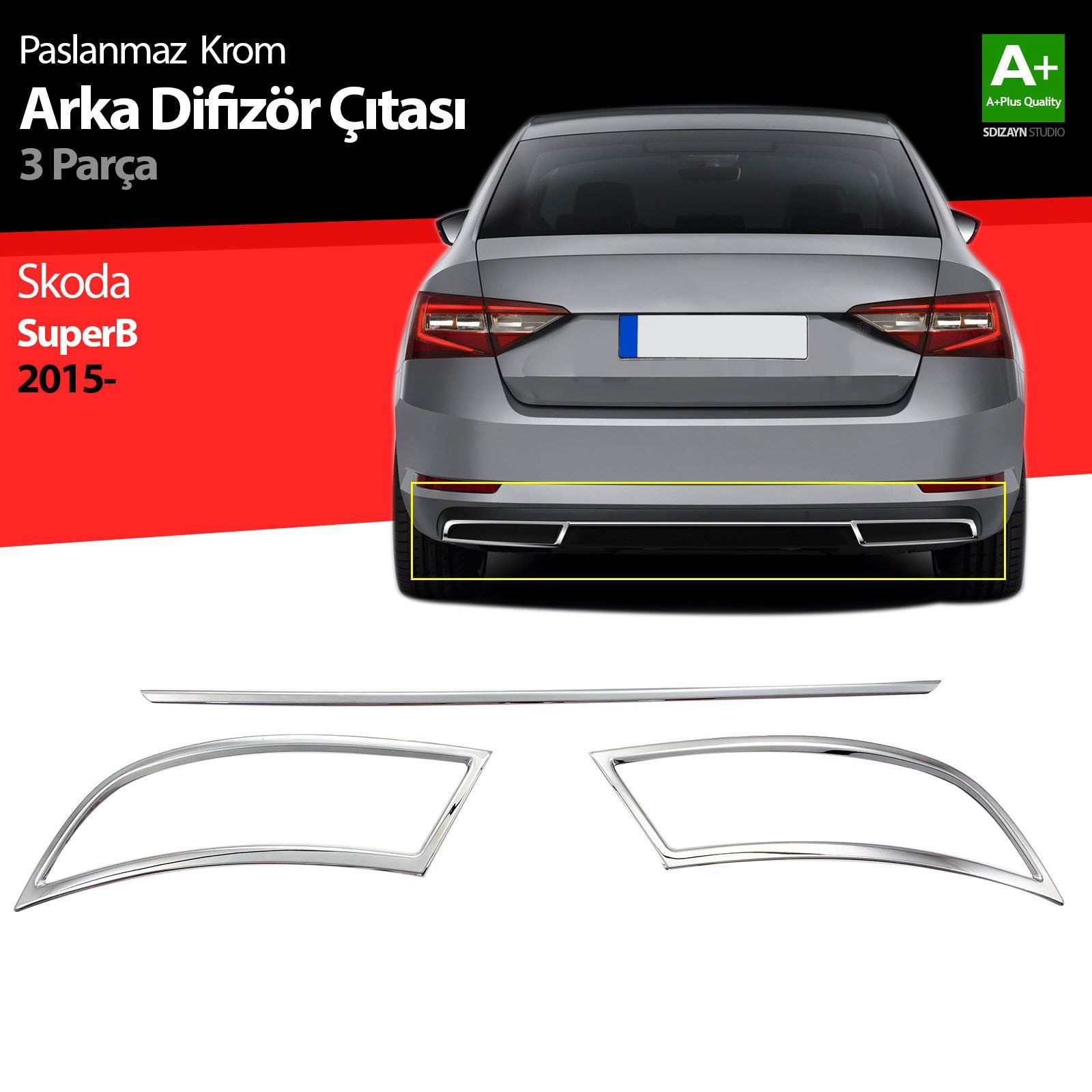 Skoda Superb Uyumlu Krom Egzoz Çıkışı 3 Parça Set 2015-2019