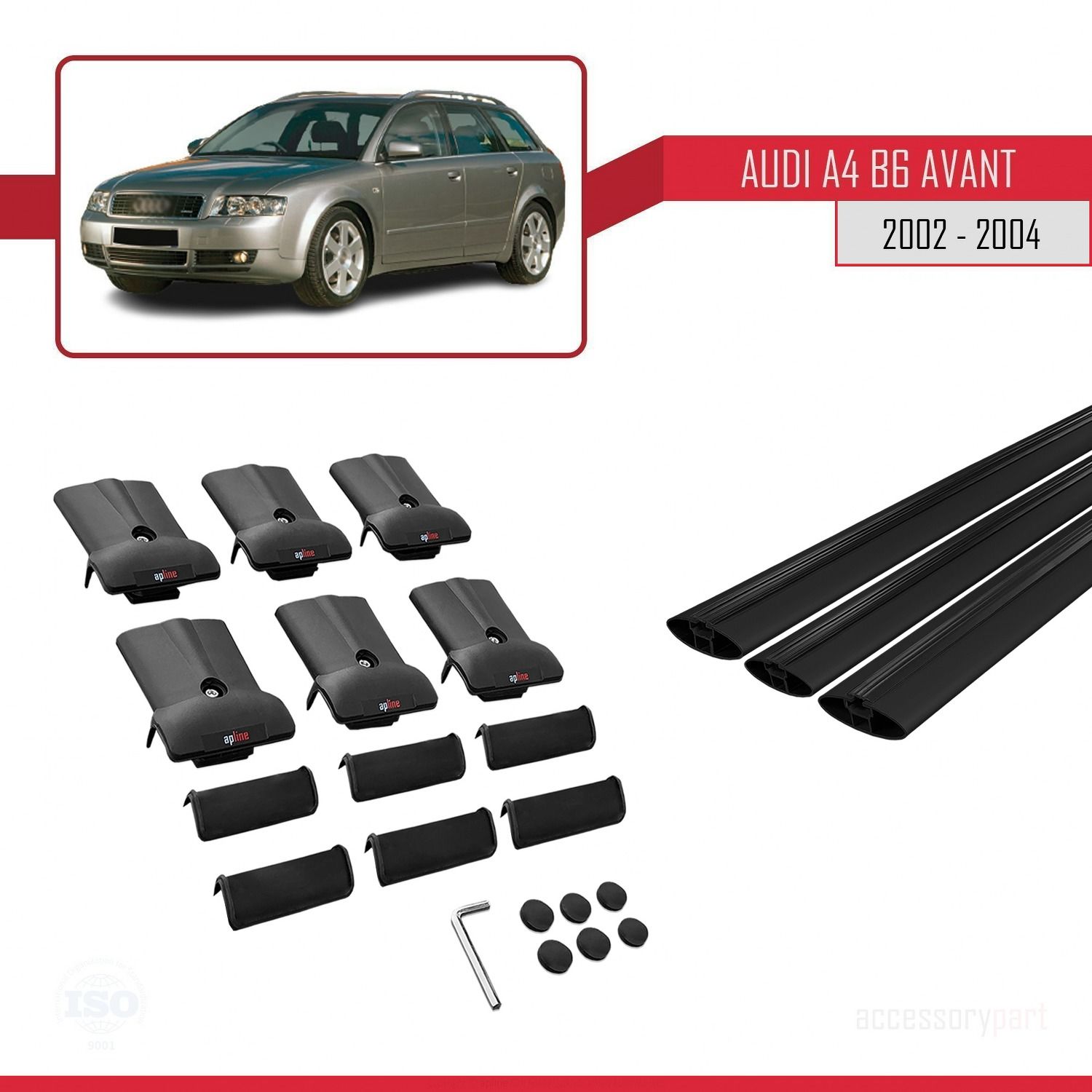 Audi A4 (B6) AVANT 2002-2004 Arası ile Uyumlu FLY Model Ara Atkı Tavan Barı SİYAH 3 ADET BAR
