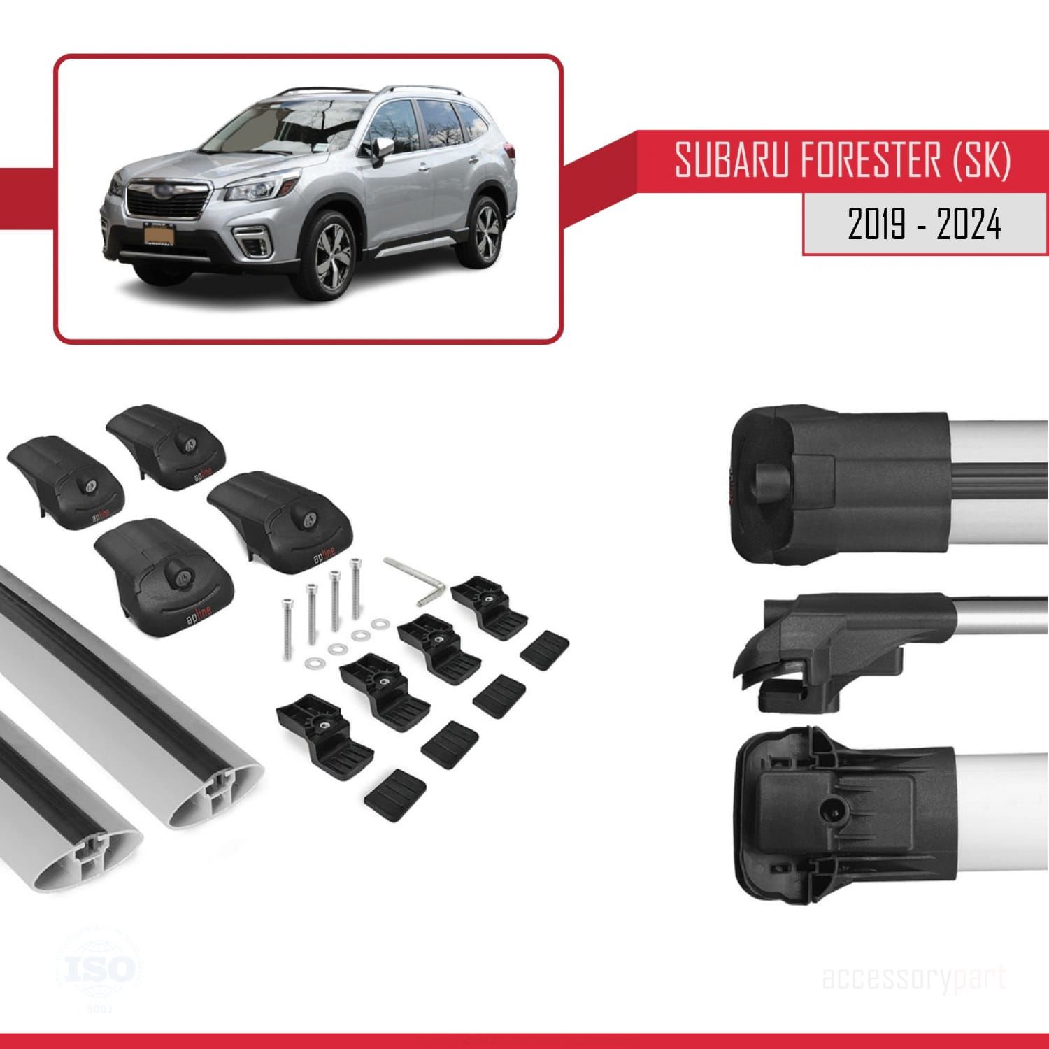 Subaru Forester (SK) 2019 ve Sonrası ile uyumlu ACE-1 Ara Atkı Tavan Barı GRİ