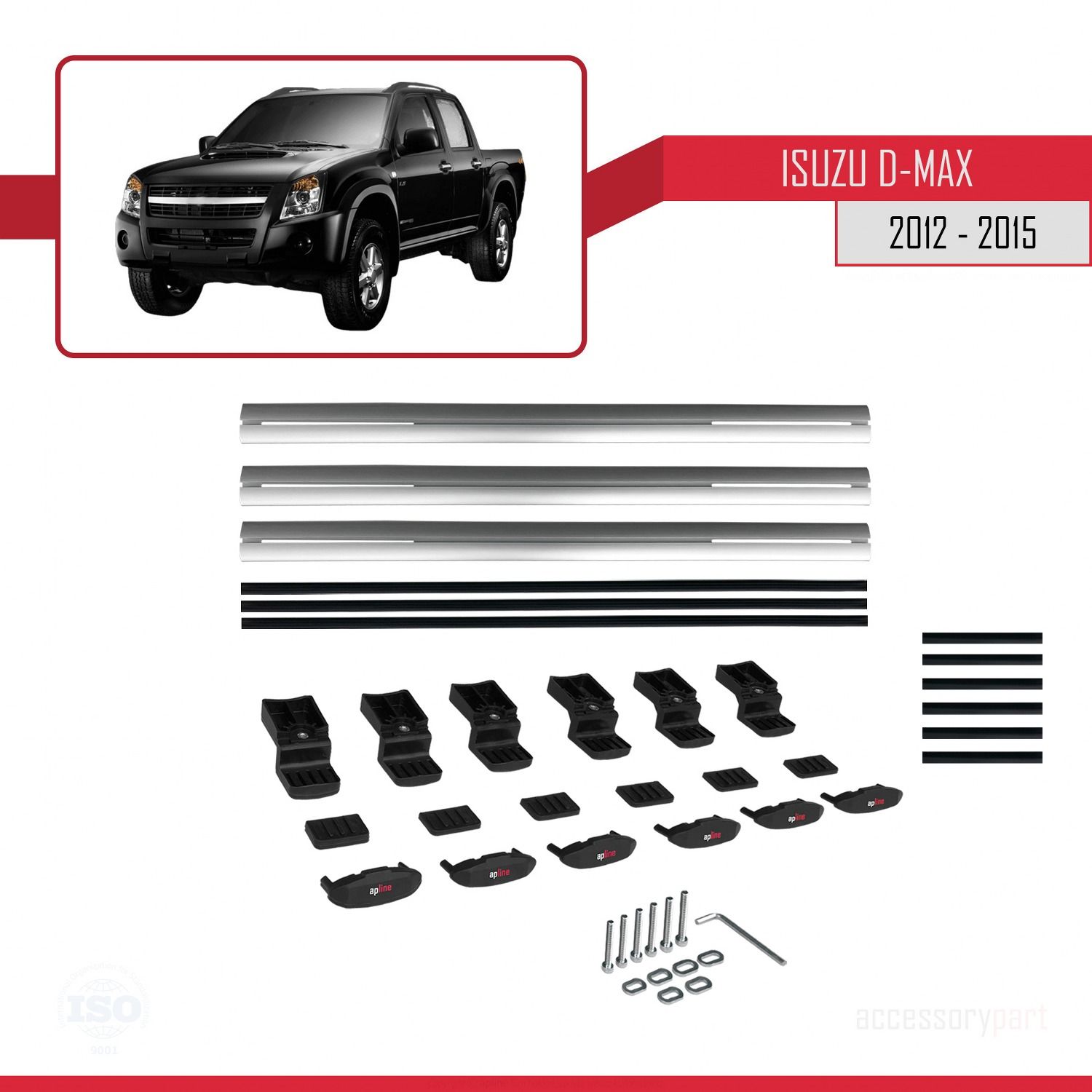 Isuzu D-Max 2012-2015 ile uyumlu Basic Model Ara Atkı Tavan Barı GRİ 3 ADET