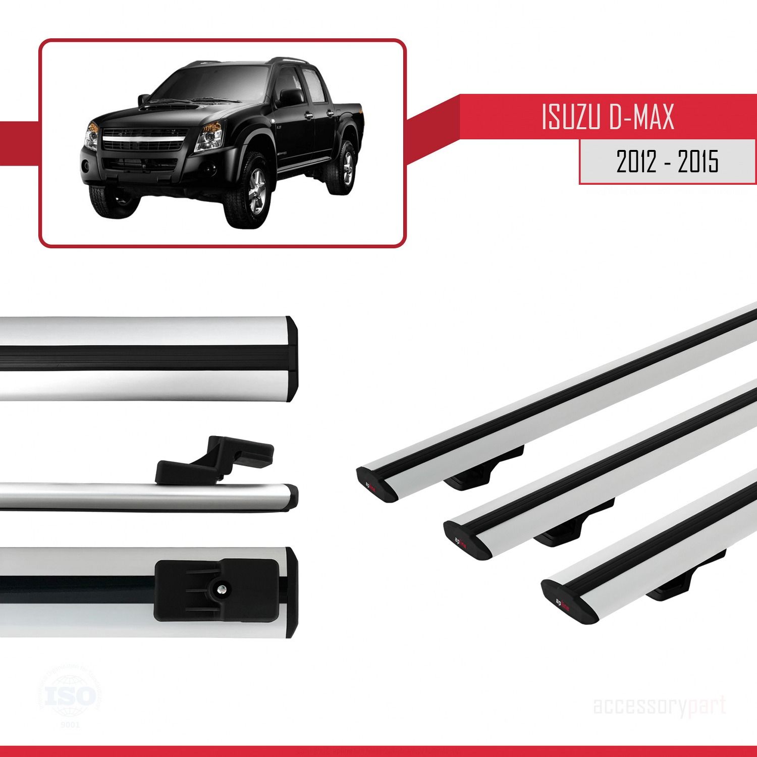 Isuzu D-Max 2012-2015 ile uyumlu Basic Model Ara Atkı Tavan Barı GRİ 3 ADET