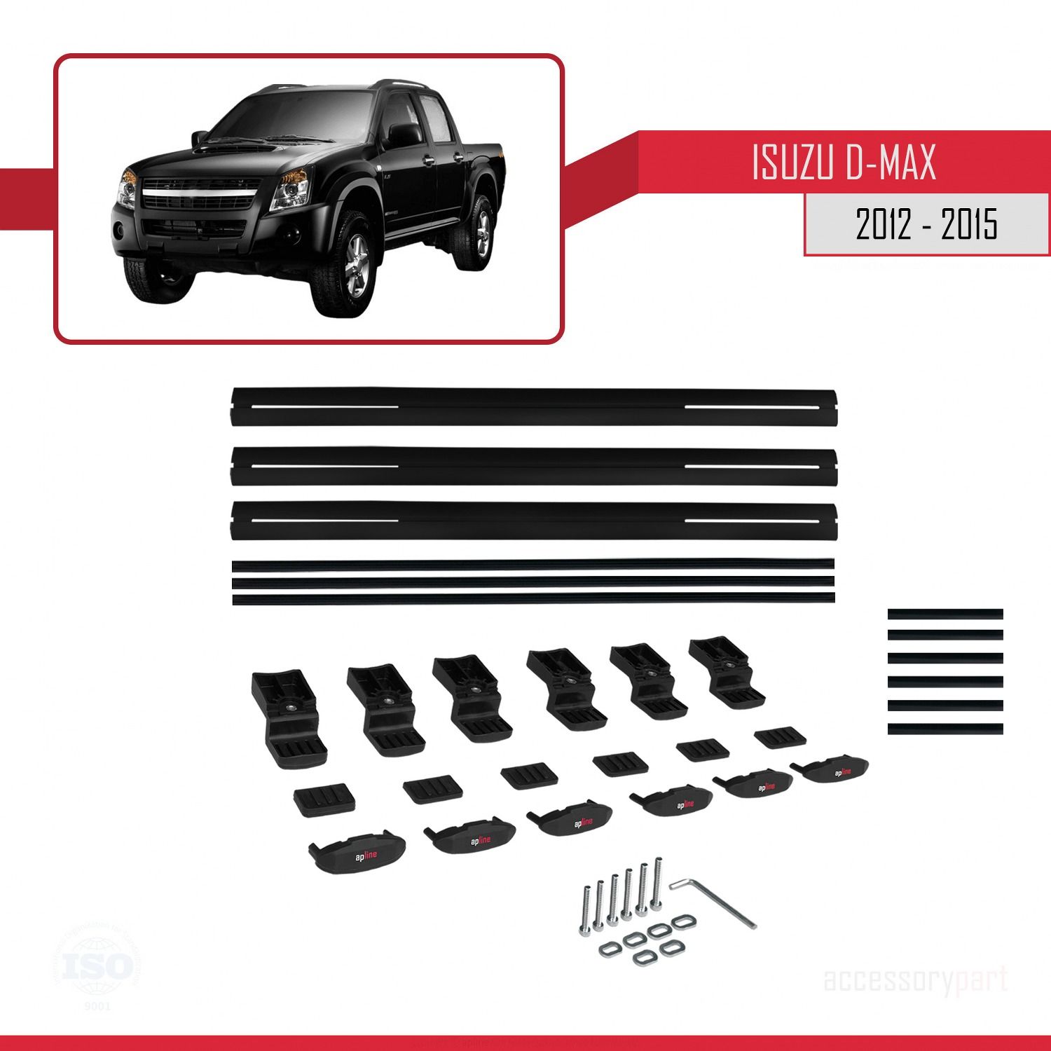 Isuzu D-Max 2012-2015 ile uyumlu Basic Model Ara Atkı Tavan Barı SİYAH 3 ADET