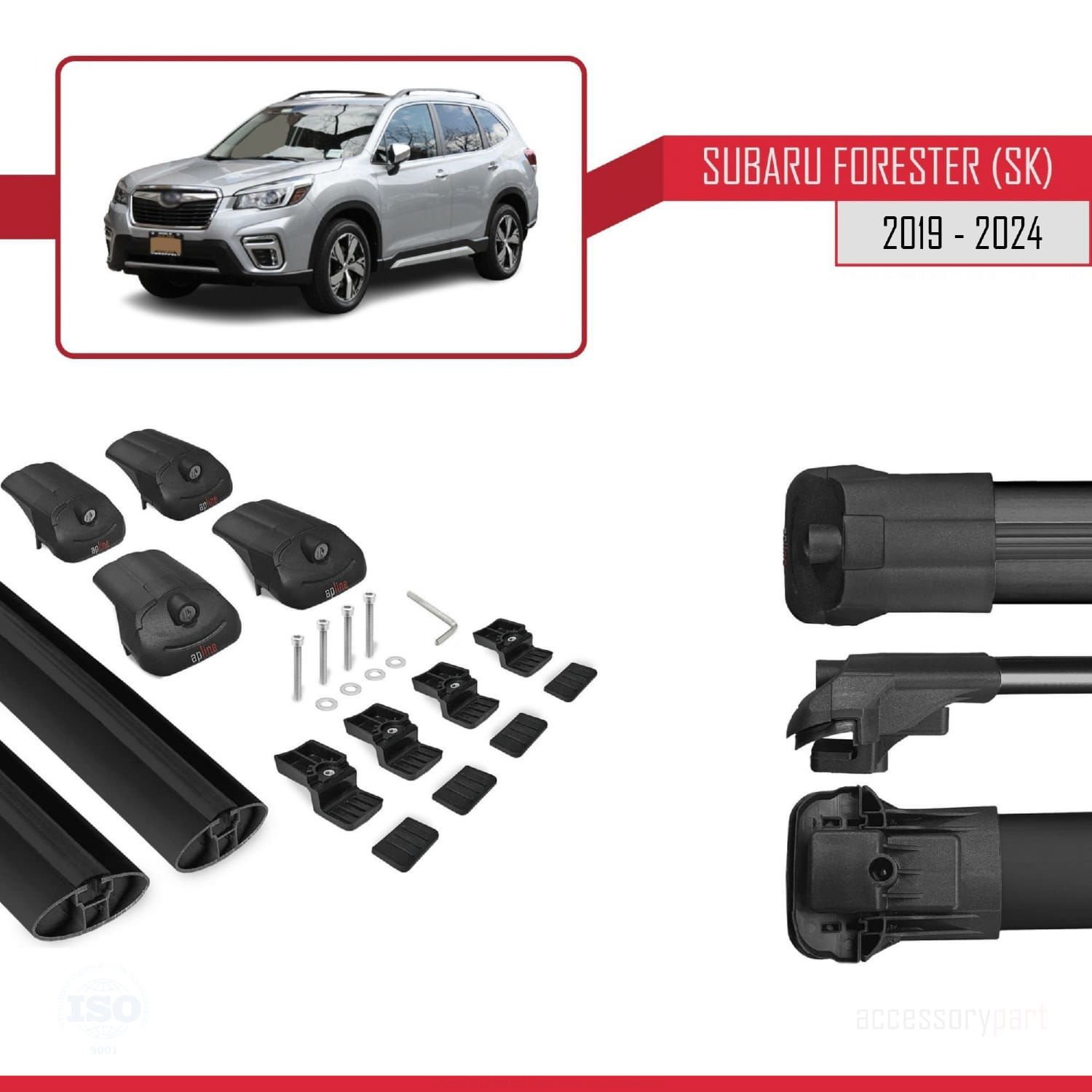 Subaru Forester (SK) 2019 ve Sonrası ile uyumlu ACE-1 Ara Atkı Tavan Barı SİYAH