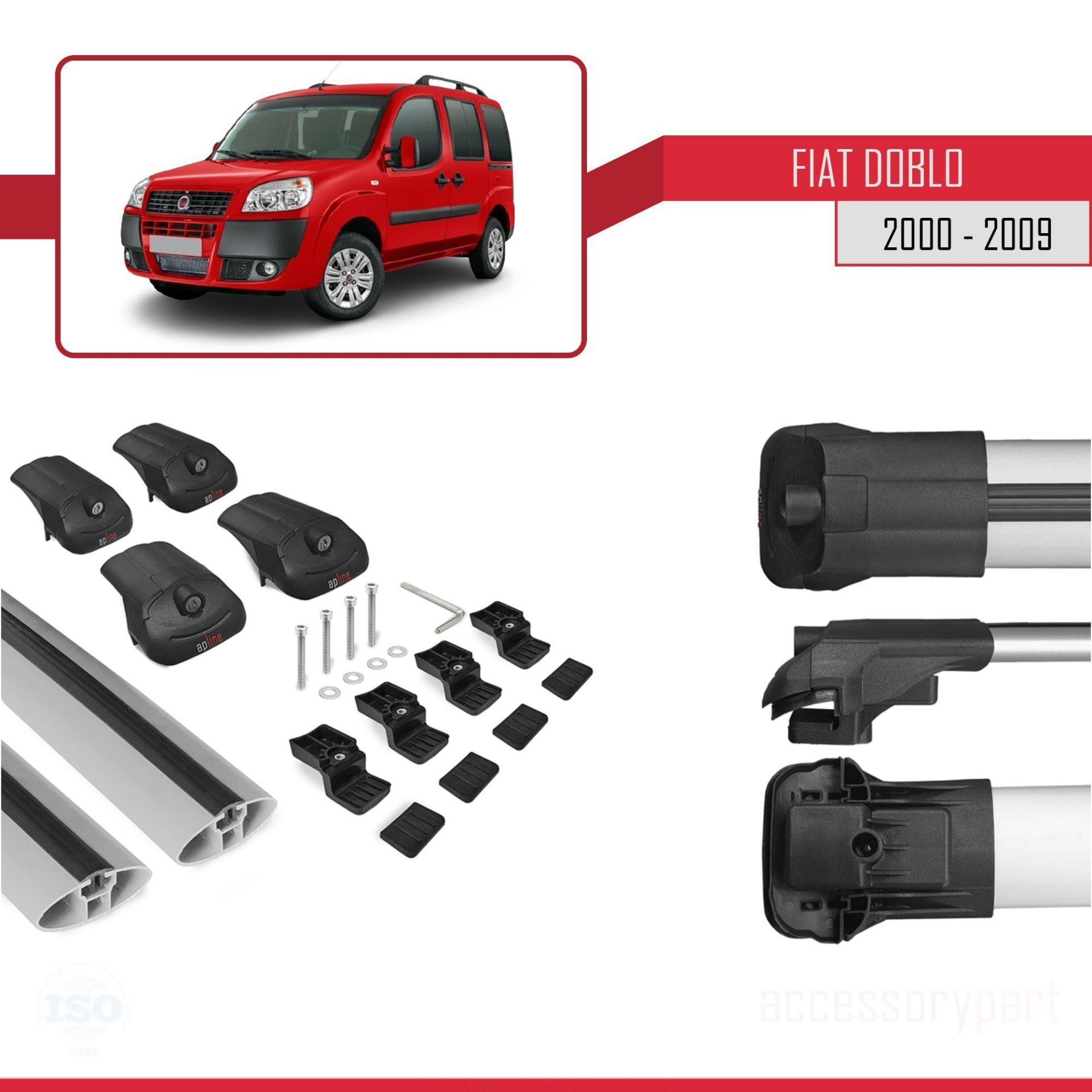 Fiat Doblo 2000-2009 Arası ile uyumlu ACE-1 Ara Atkı Tavan Barı GRİ