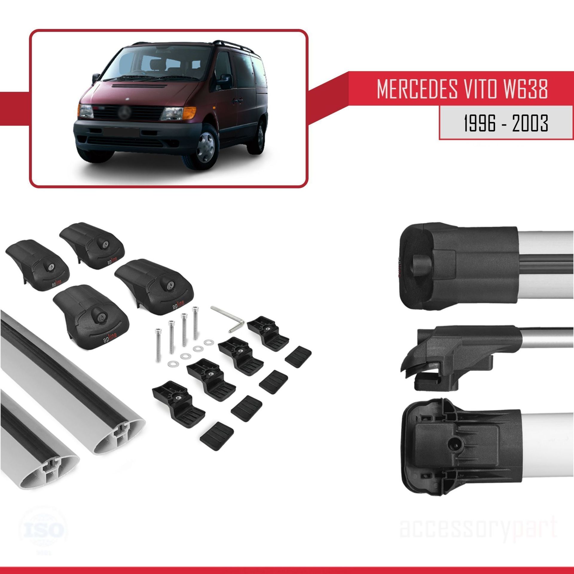 Mercedes Vito (W638) 1996-2003 Arası ile uyumlu ACE-1 Ara Atkı Tavan Barı GRİ