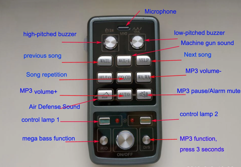 Siren 300w 12v  bluetooth / SSSR52 kablosuz  amplifikatör acil uzaktan, MP3 çalar, bluetooth, ışık kontrolü, mikrofon