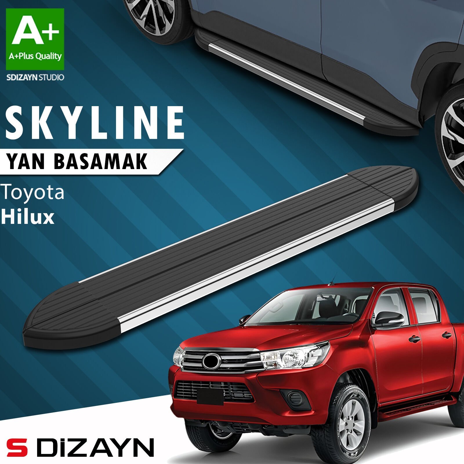 S-Dizayn Toyota Hilux 8 Skyline Krom Yan Basamak 203 Cm 2015 Üzeri A+ Kalite