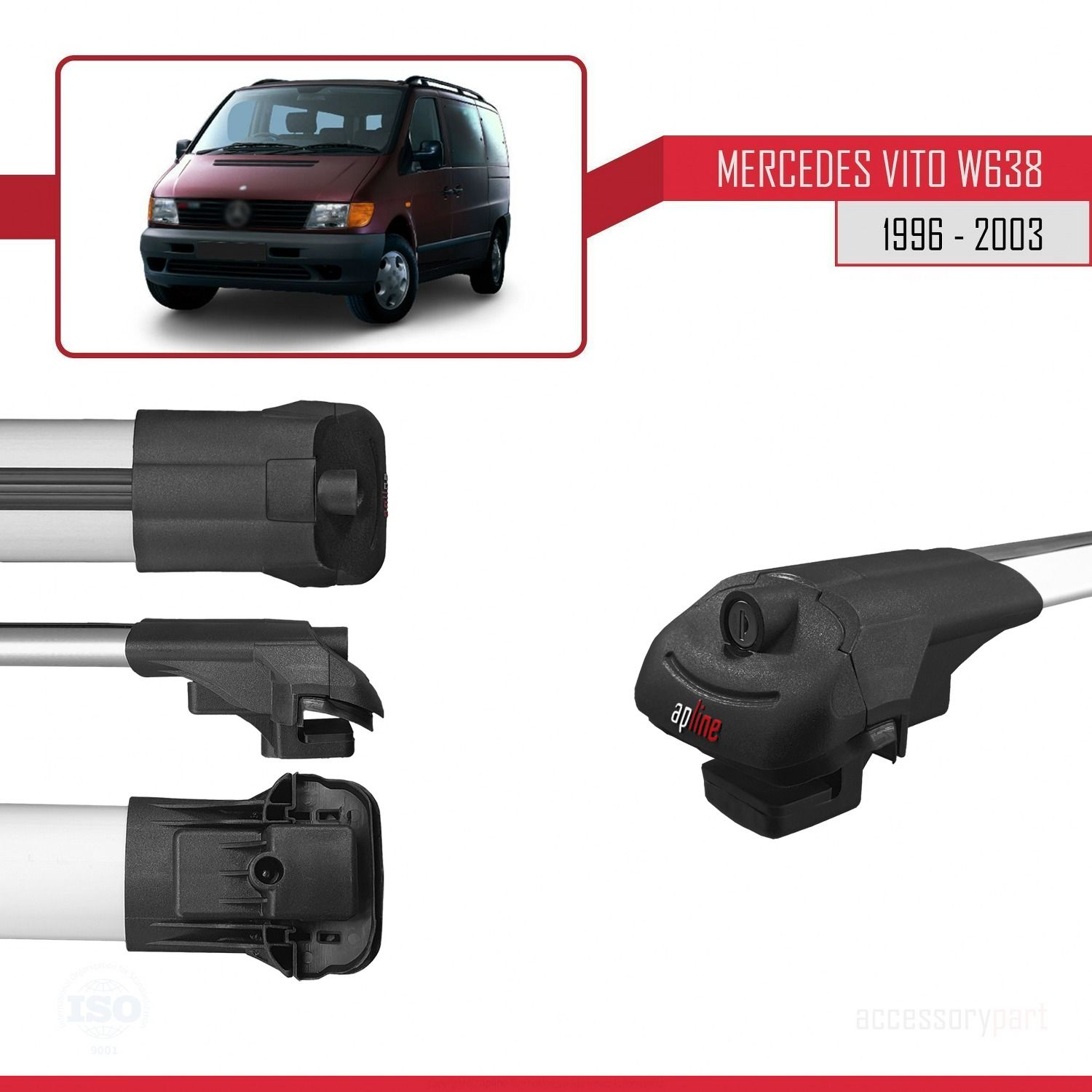 Mercedes Vito (W638) 1996-2003 Arası ile uyumlu ACE-1 Ara Atkı Tavan Barı GRİ 4 ADET BAR