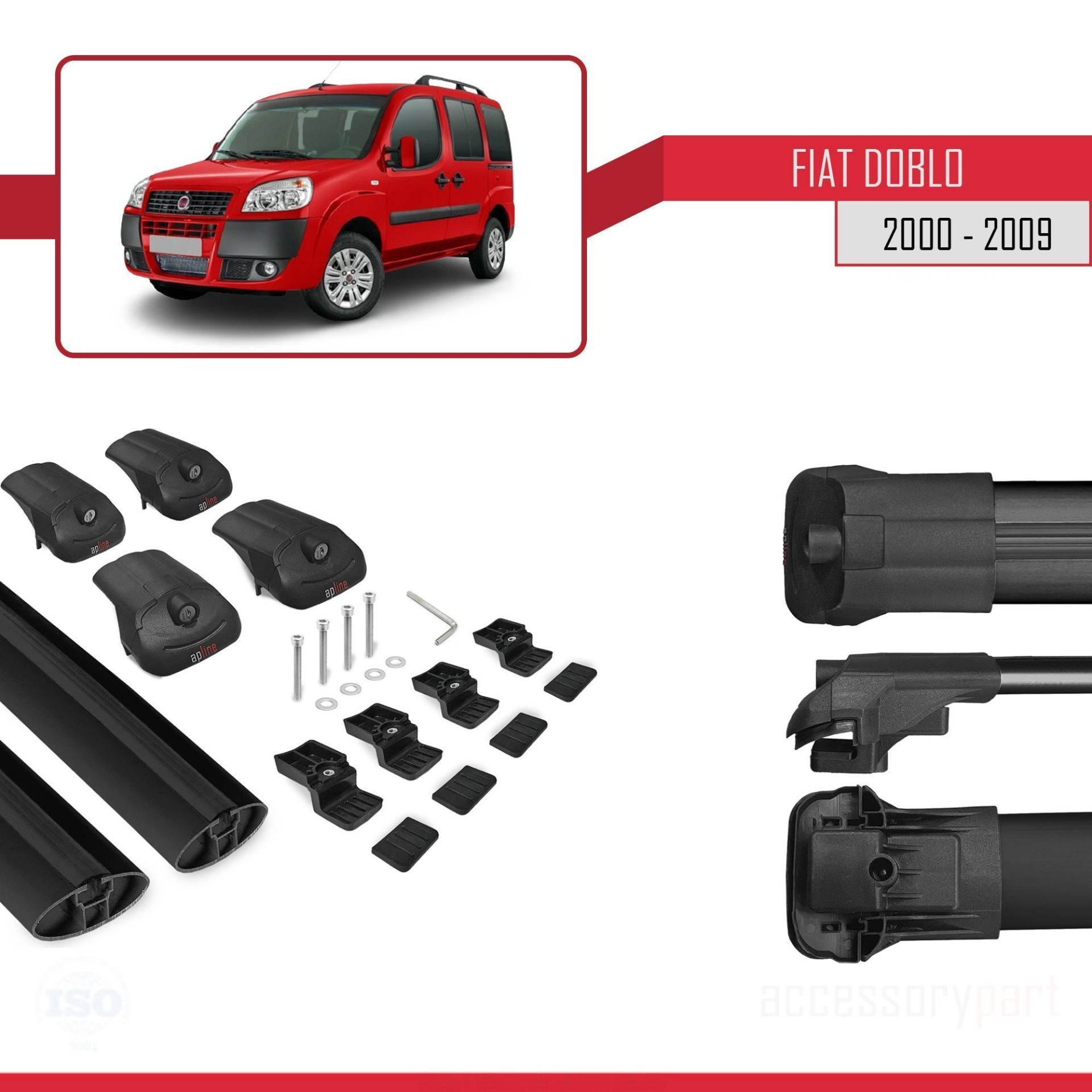 Fiat Doblo 2000-2009 Arası ile uyumlu ACE-1 Ara Atkı Tavan Barı SİYAH