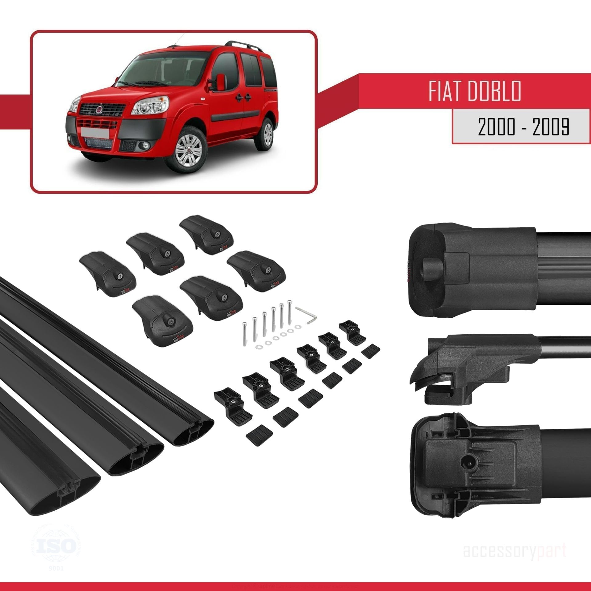 Fiat Doblo 2000-2009 Arası ile uyumlu ACE-1 Ara Atkı Tavan Barı SİYAH 3 ADET BAR
