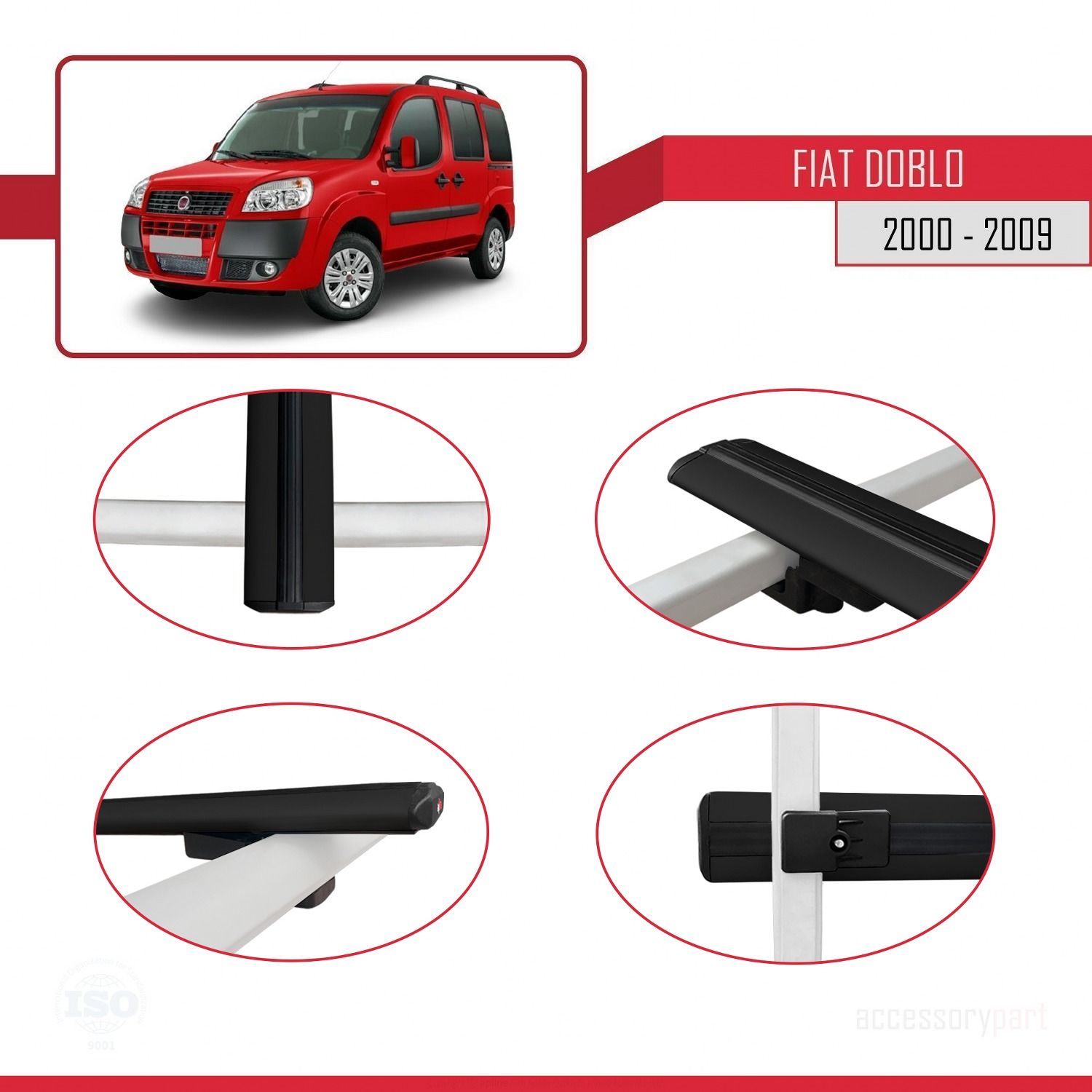 Fiat Doblo 2000-2009 Arası ile uyumlu Basic Model Ara Atkı Tavan Barı SİYAH 3 ADET
