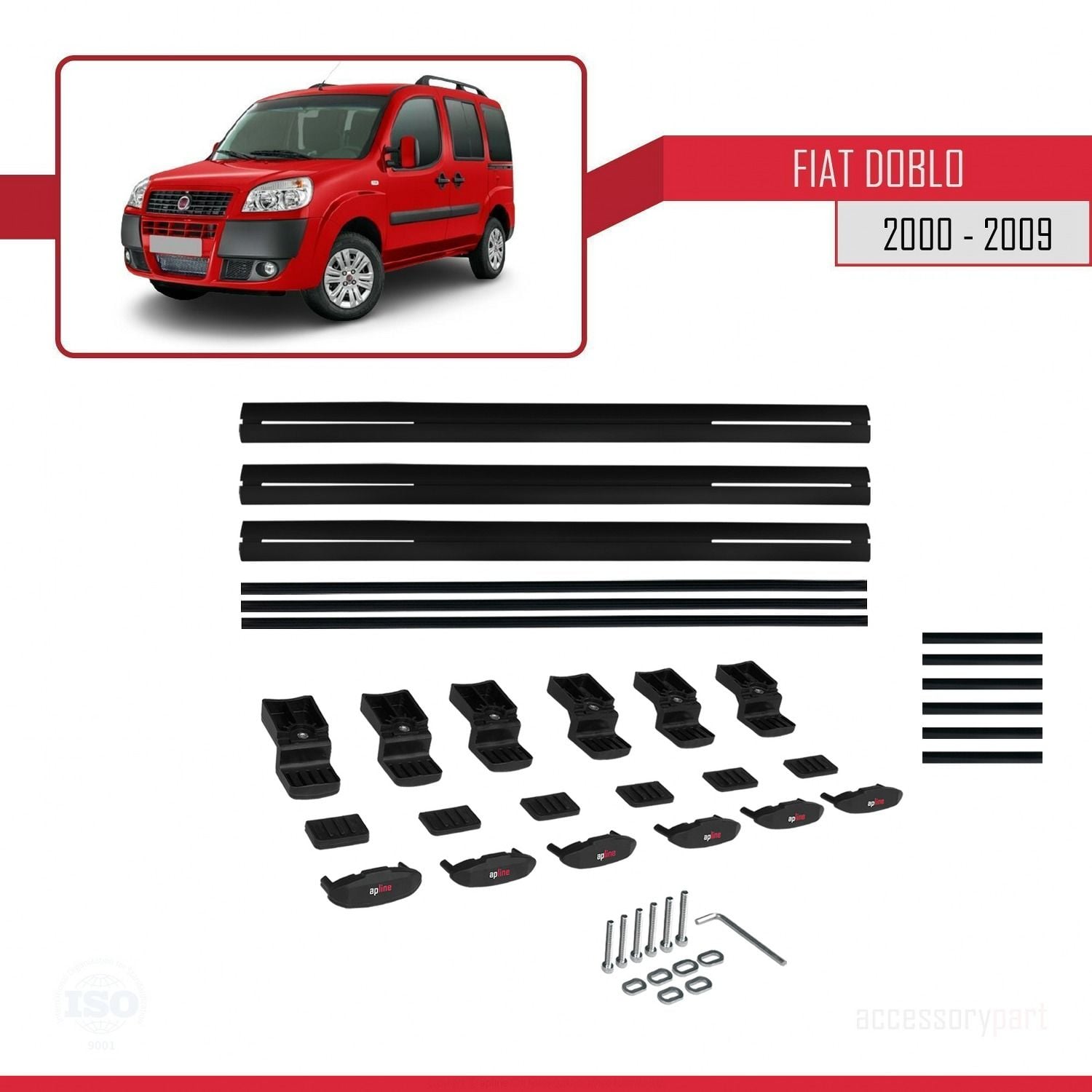 Fiat Doblo 2000-2009 Arası ile uyumlu Basic Model Ara Atkı Tavan Barı SİYAH 3 ADET