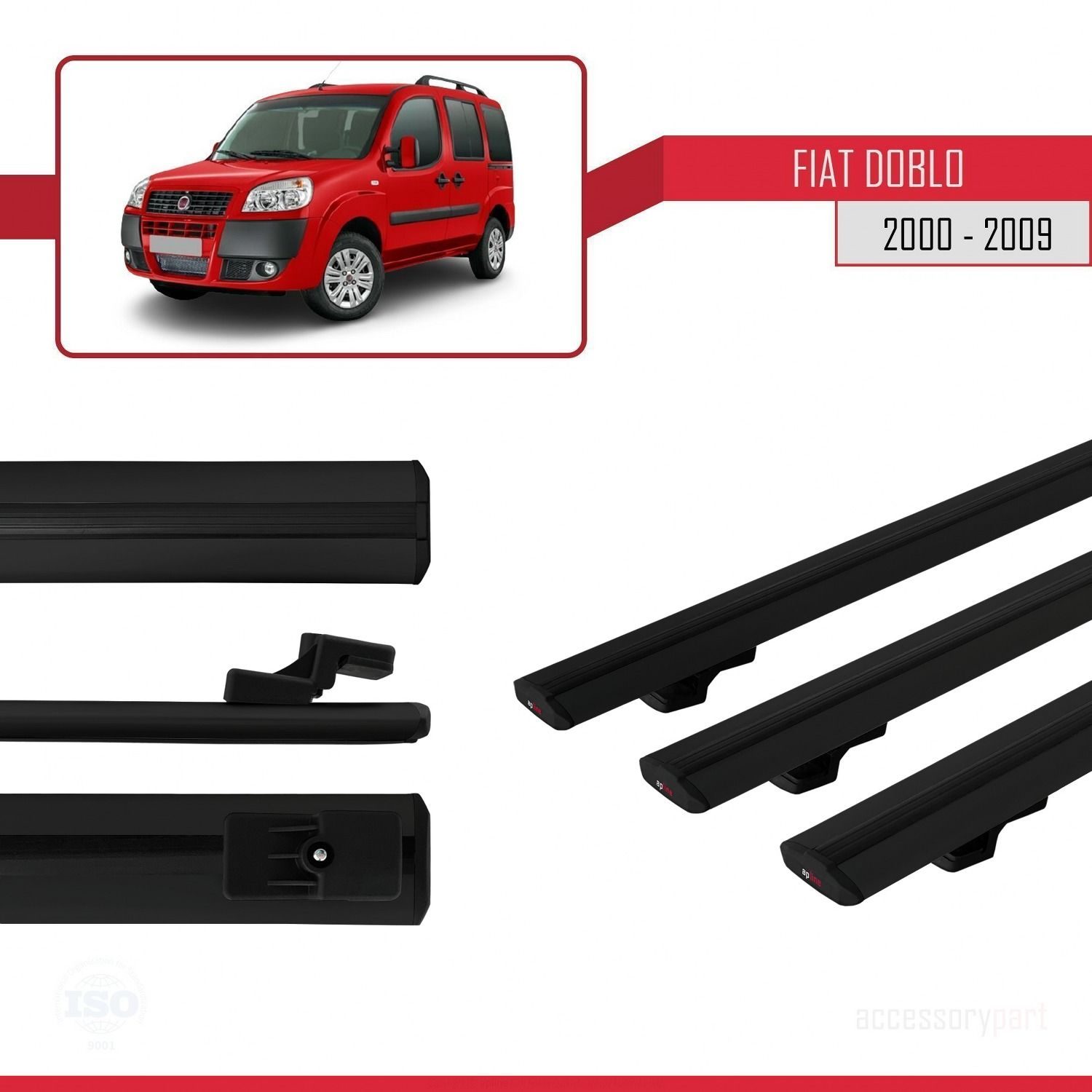 Fiat Doblo 2000-2009 Arası ile uyumlu Basic Model Ara Atkı Tavan Barı SİYAH 3 ADET