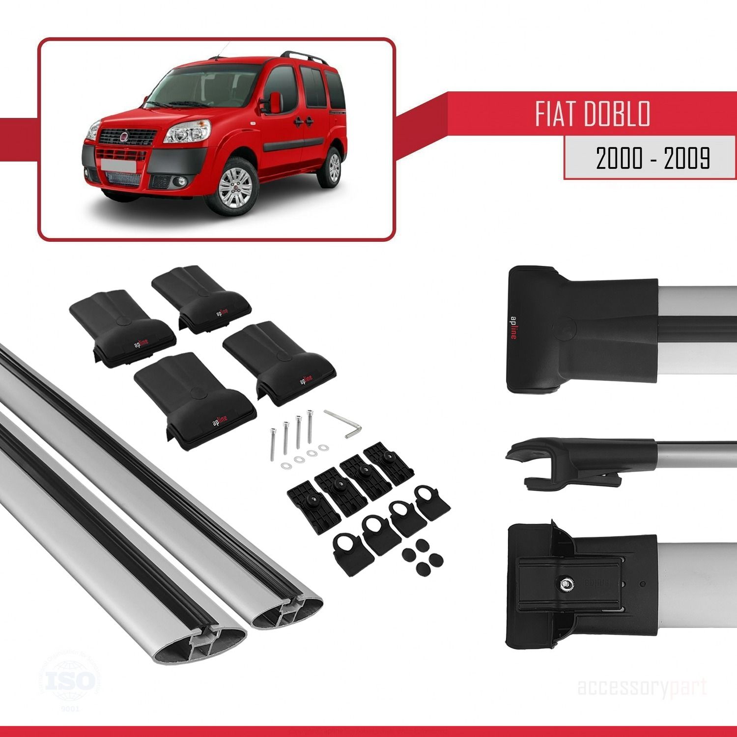 Fiat Doblo 2000-2009 Arası ile uyumlu FLY Model Ara Atkı Tavan Barı GRİ