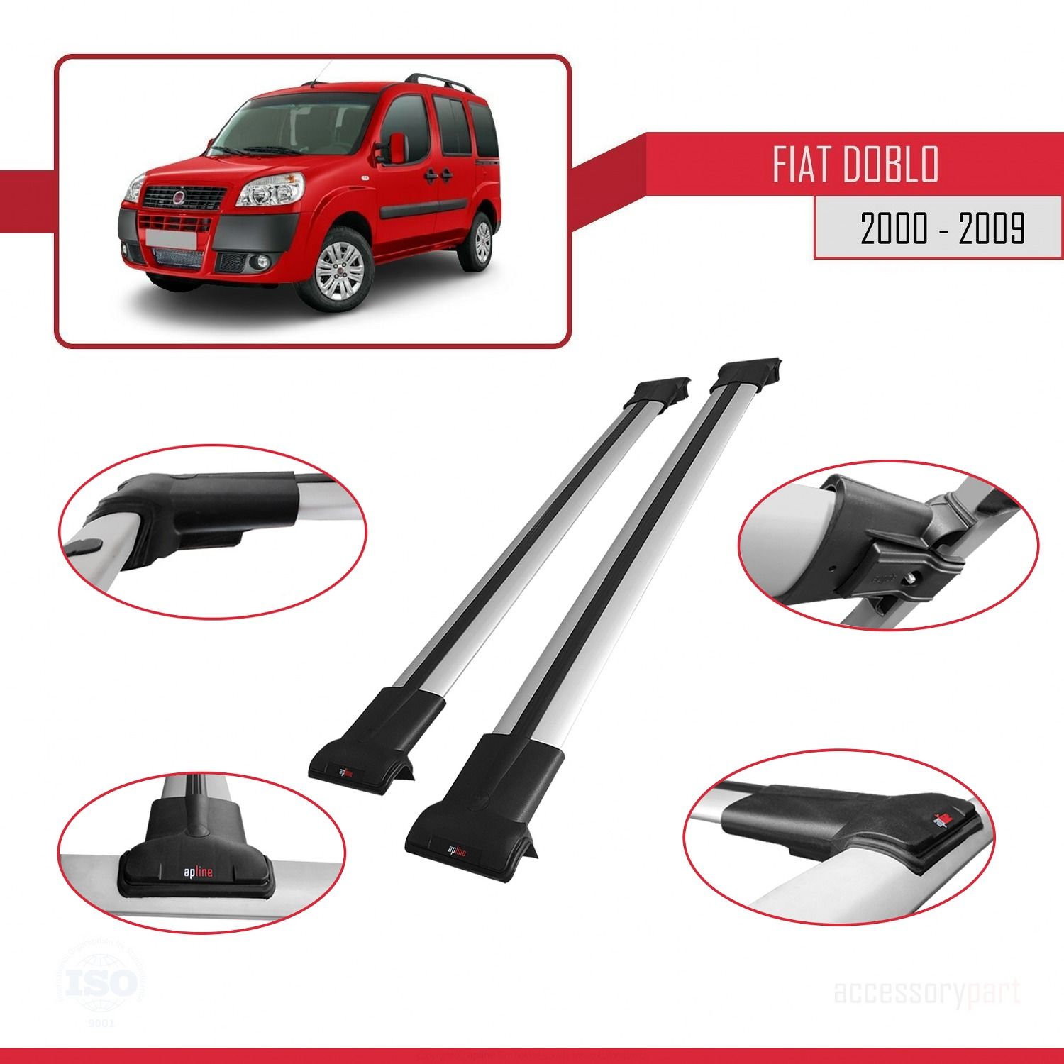 Fiat Doblo 2000-2009 Arası ile uyumlu FLY Model Ara Atkı Tavan Barı GRİ
