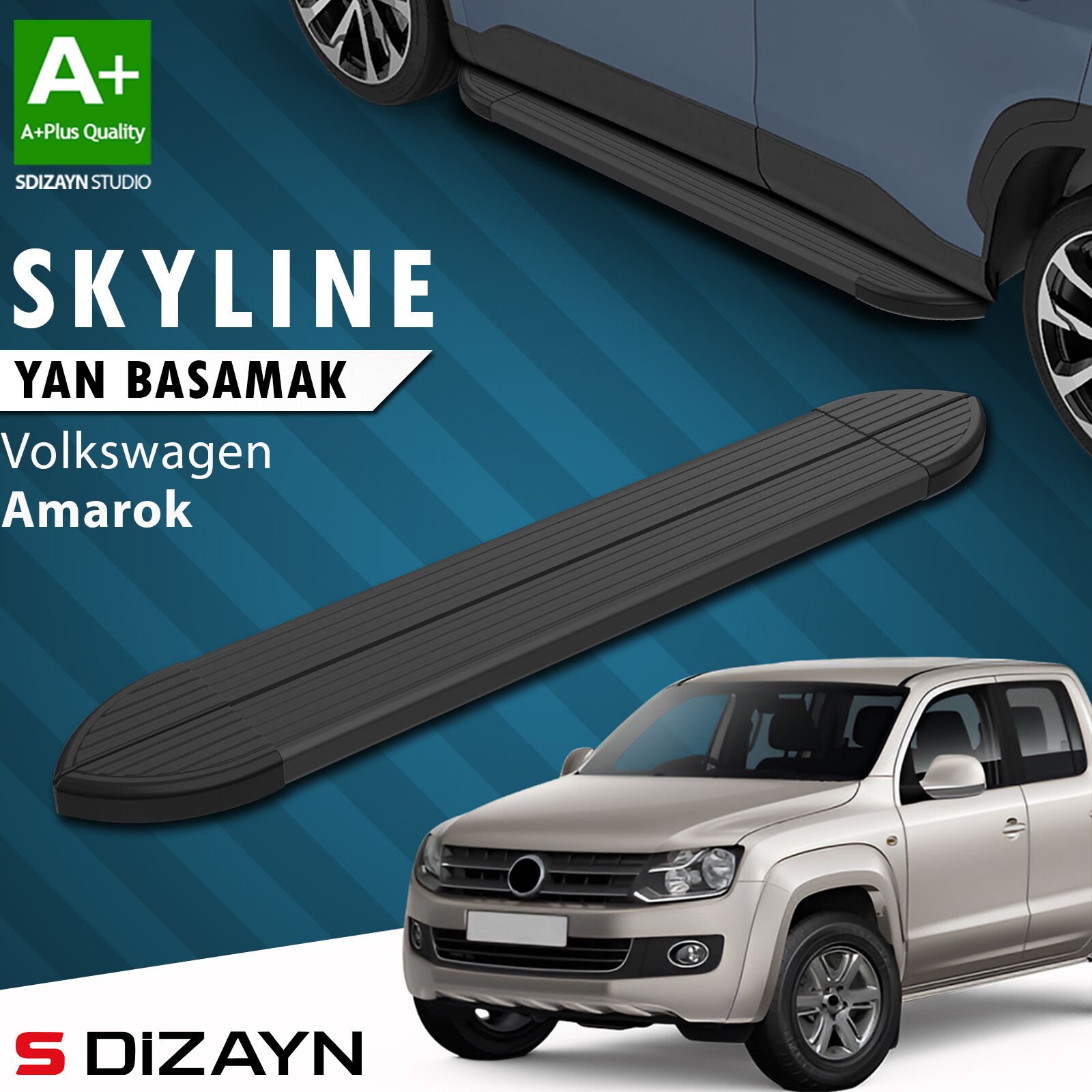 S-Dizayn VW Amarok Skyline Siyah Yan Basamak 203 Cm 2010-2023 A+ Kalite