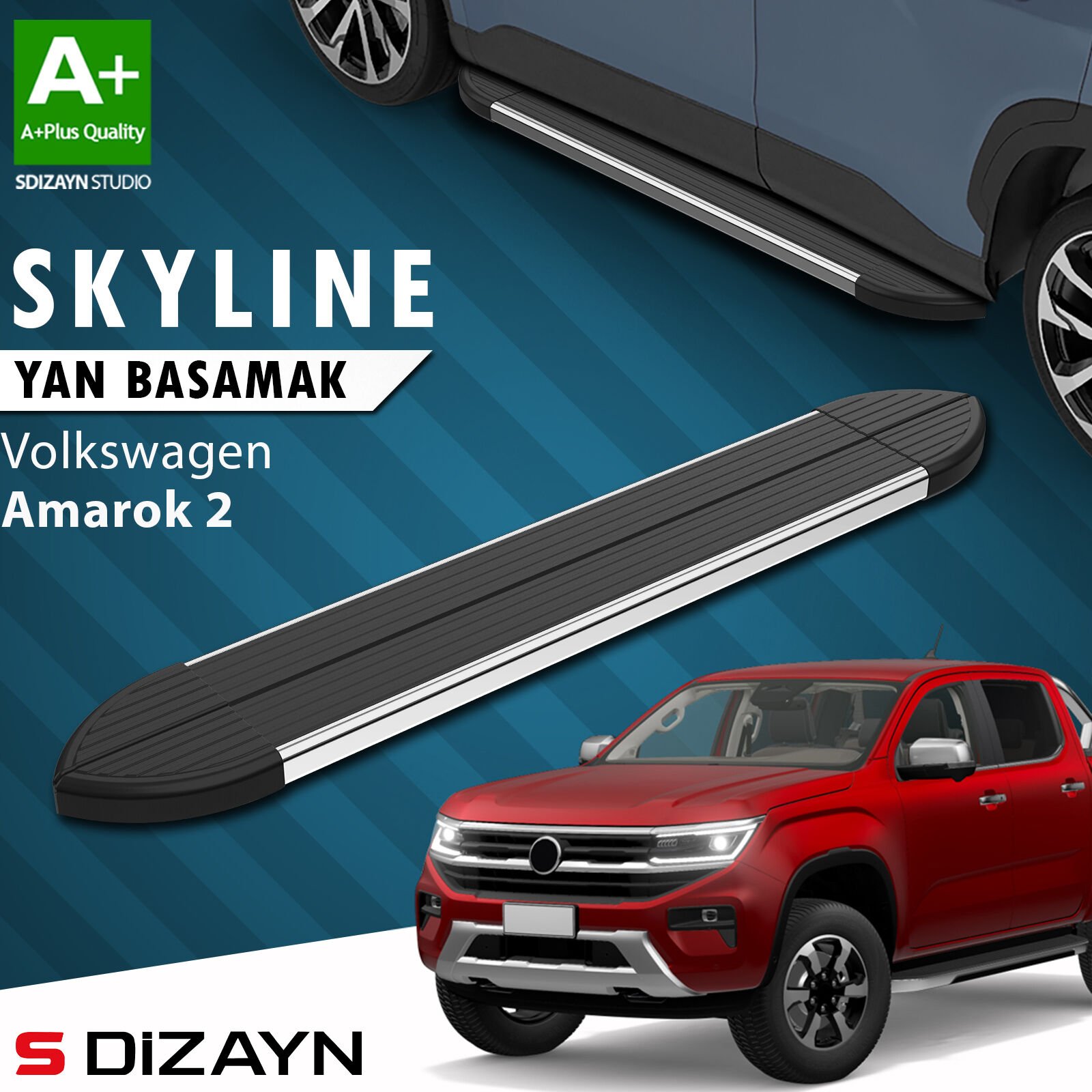 S-Dizayn VW Amarok 2 Skyline Krom Yan Basamak 203 Cm 2023 Üzeri A+ Kalite