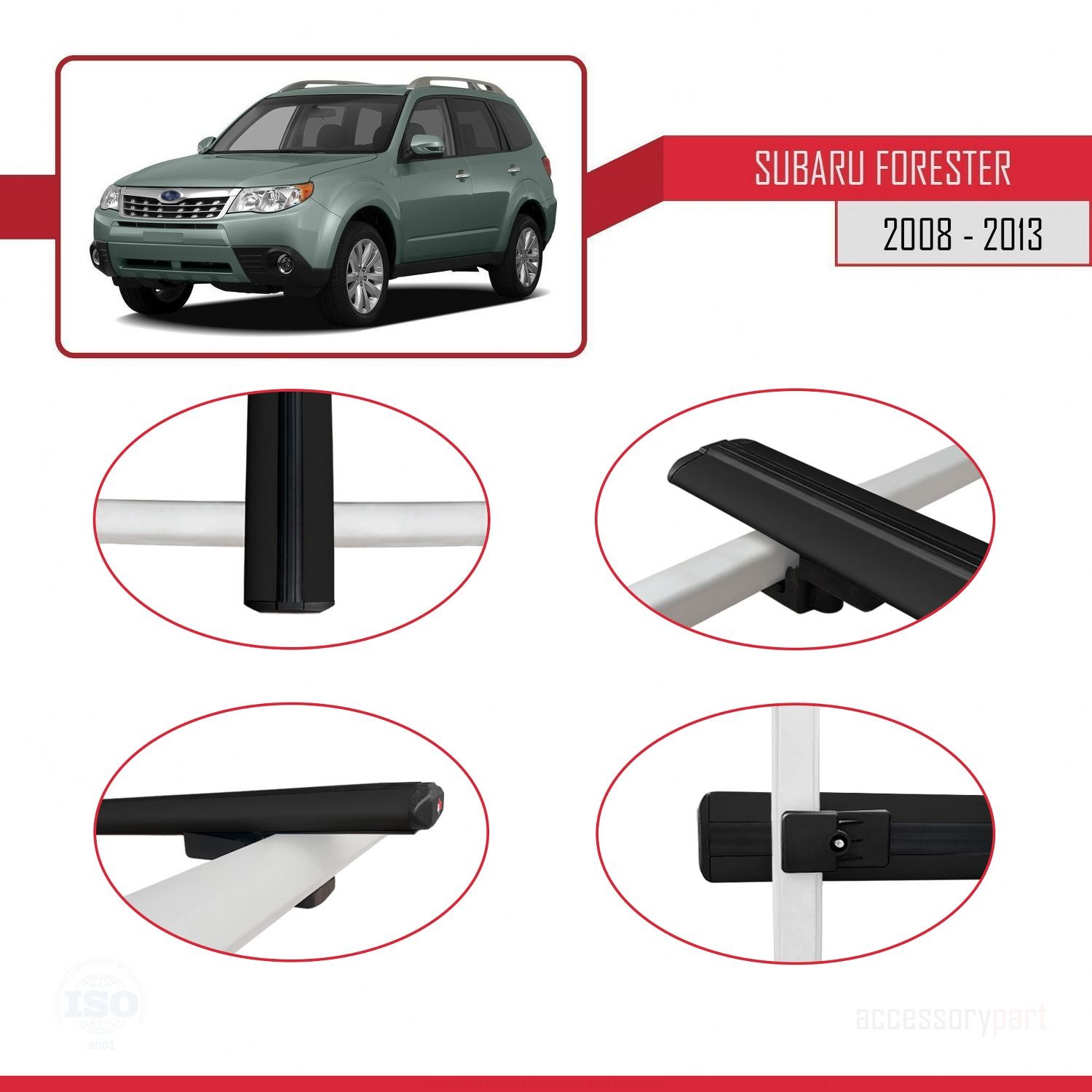 Subaru Forester 2008-2013 Arası ile uyumlu Basic Model Ara Atkı Tavan Barı SİYAH 3 ADET
