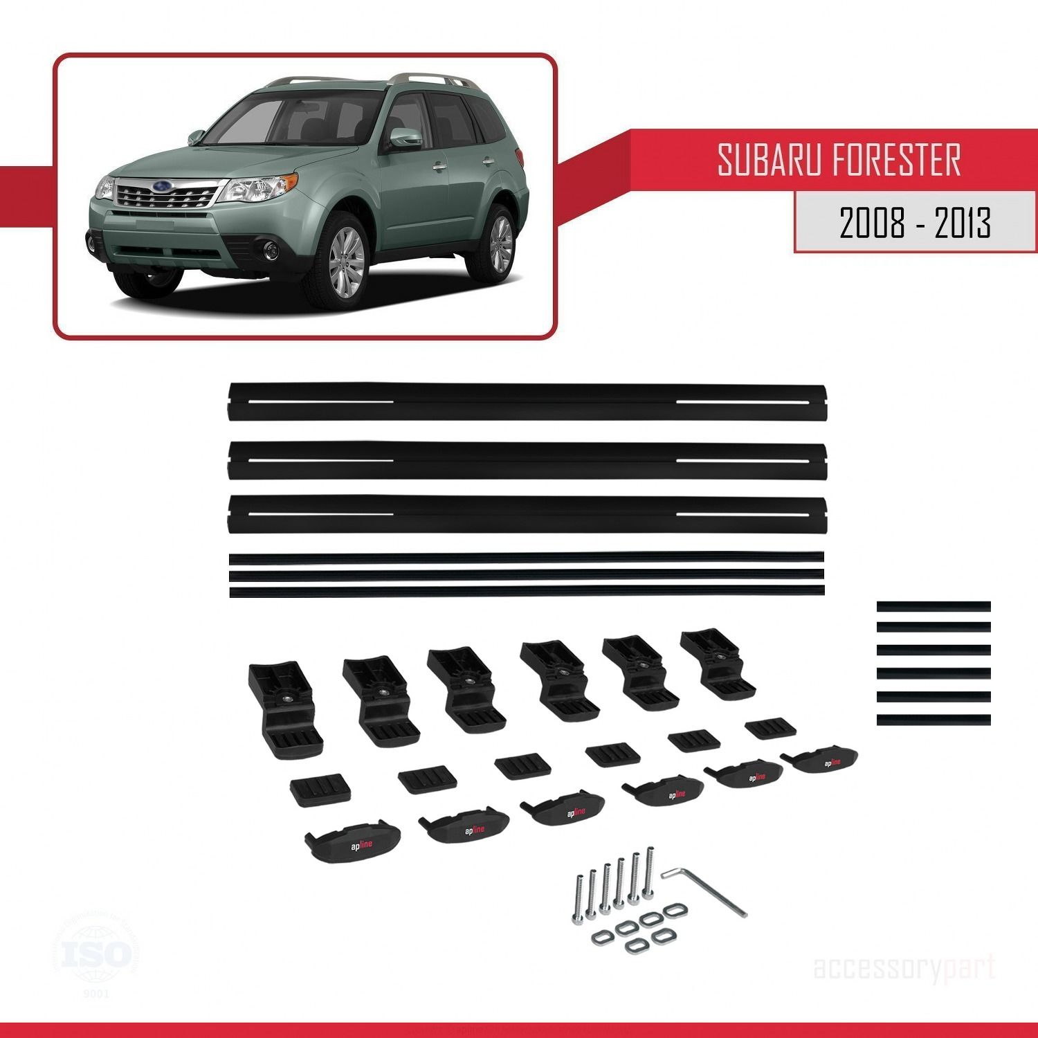 Subaru Forester 2008-2013 Arası ile uyumlu Basic Model Ara Atkı Tavan Barı SİYAH 3 ADET