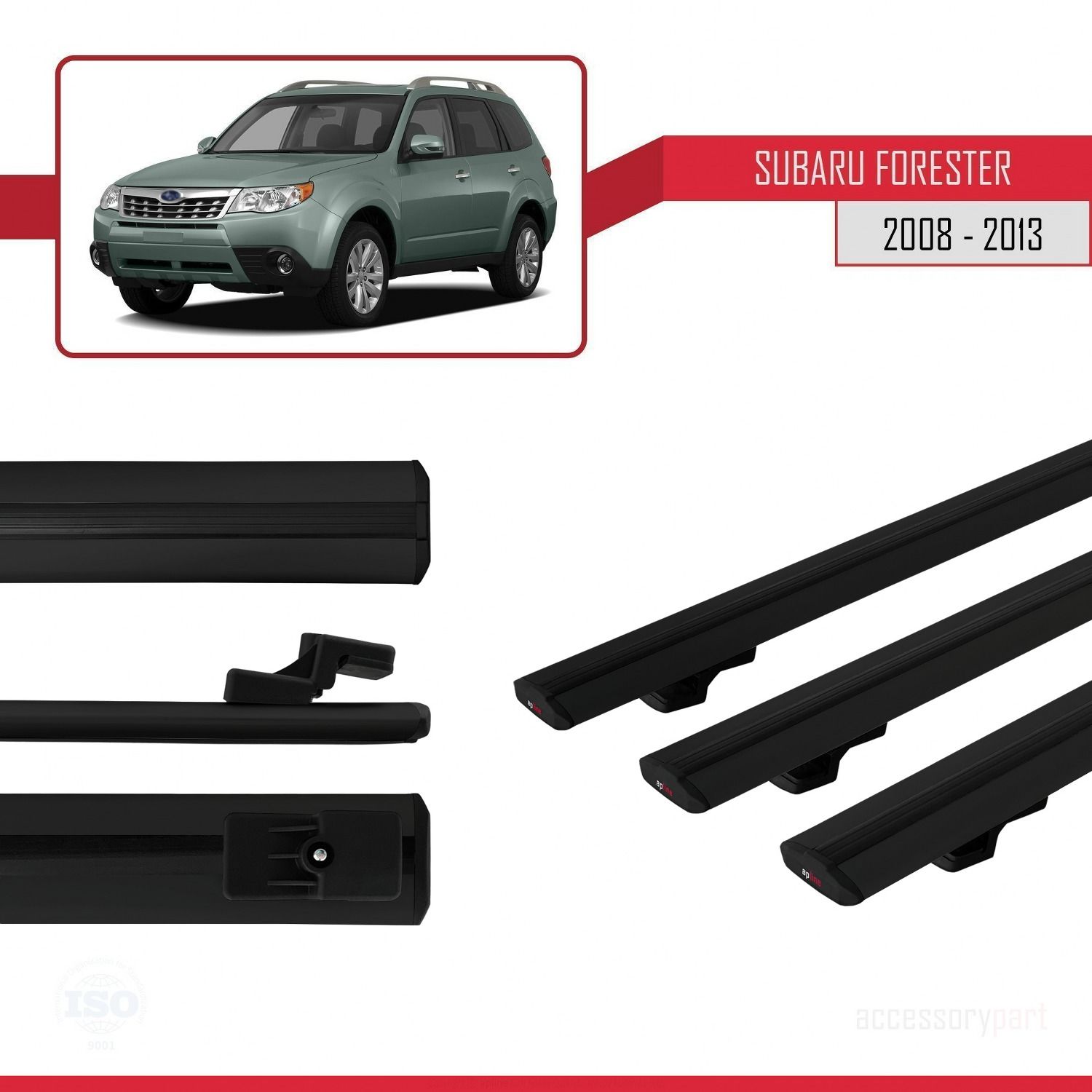 Subaru Forester 2008-2013 Arası ile uyumlu Basic Model Ara Atkı Tavan Barı SİYAH 3 ADET