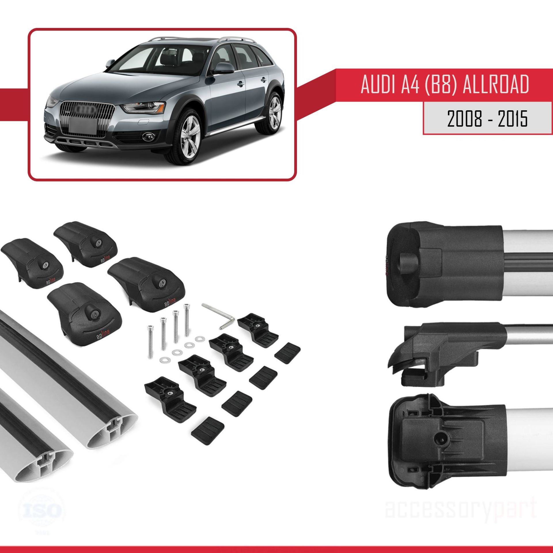 Audi A4 (B8) Allroad 2008-2015 Arası ile uyumlu ACE-1 Ara Atkı Tavan Barı GRİ