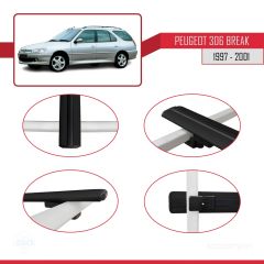 Peugeot 306 Estate 1997-2001 Arası ile uyumlu Basic Model Ara Atkı Tavan Barı SİYAH 3 ADET