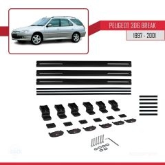 Peugeot 306 Estate 1997-2001 Arası ile uyumlu Basic Model Ara Atkı Tavan Barı SİYAH 3 ADET